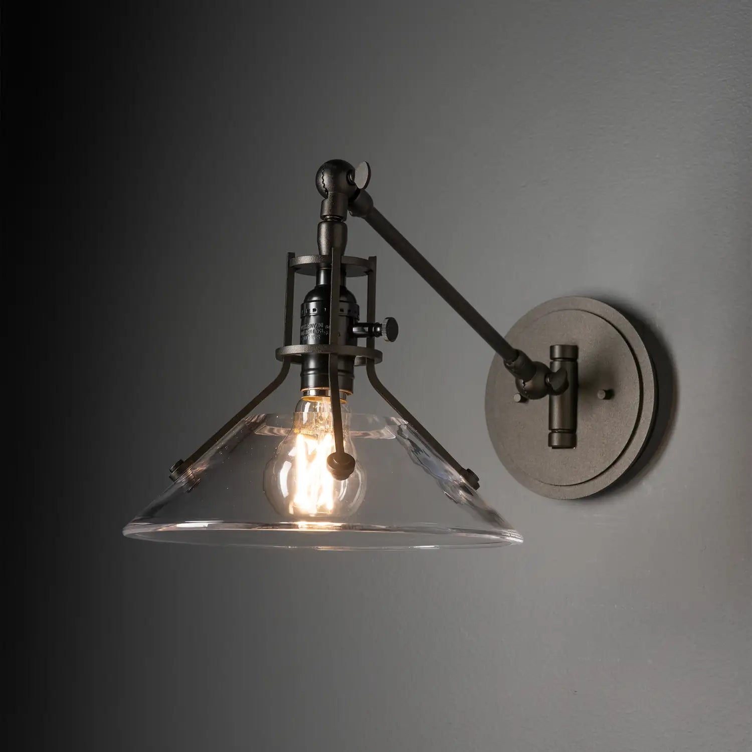 HUBBARDTON FORGE, HENRY SWING ARM GLASS SHADE SCONCE, WALL SCONCES