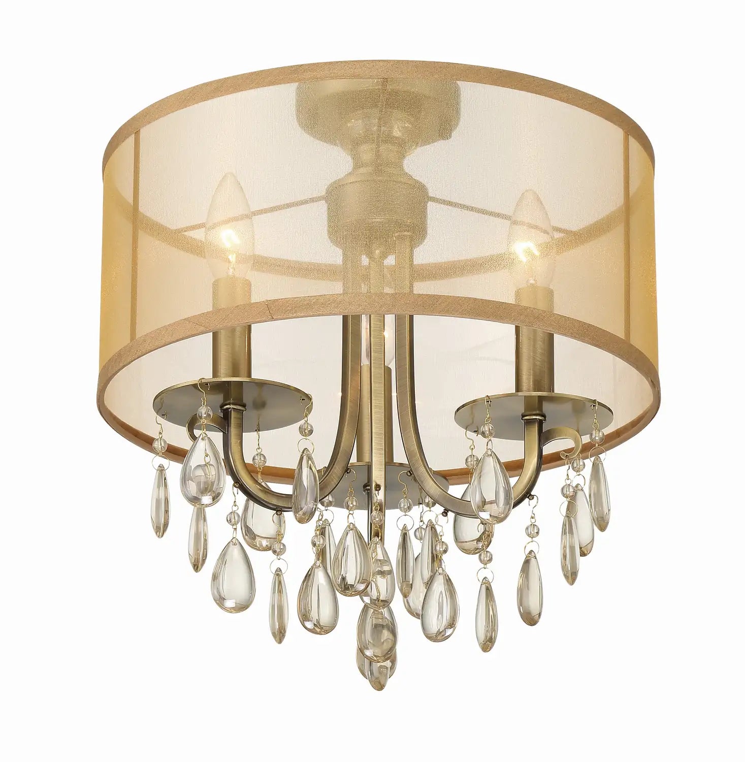 CRYSTORAMA, HAMPTON ETRUSCAN CRYSTAL DRUM SHADE SEMI FLUSH MOUNT, FLUSH MOUNT CEILING LIGHTS