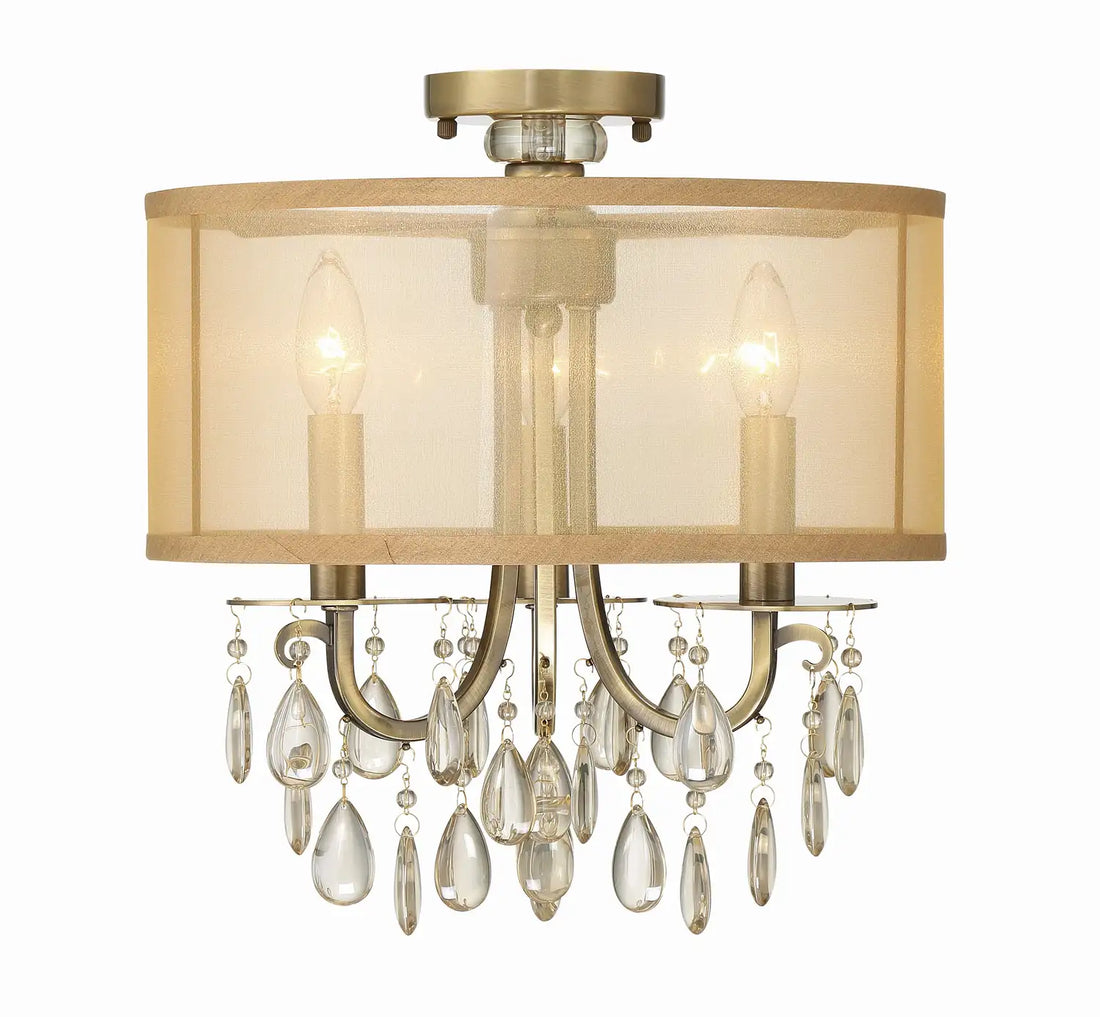 CRYSTORAMA, HAMPTON ETRUSCAN CRYSTAL DRUM SHADE SEMI FLUSH MOUNT, FLUSH MOUNT CEILING LIGHTS
