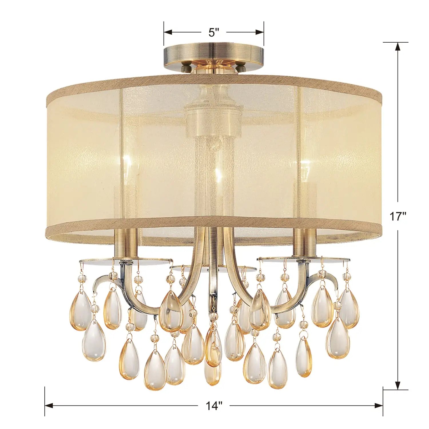 CRYSTORAMA, HAMPTON ETRUSCAN CRYSTAL DRUM SHADE SEMI FLUSH MOUNT, FLUSH MOUNT CEILING LIGHTS