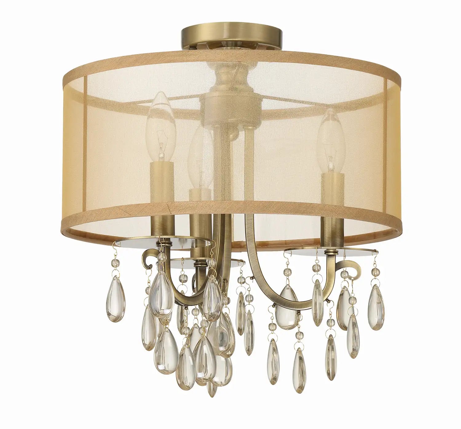 CRYSTORAMA, HAMPTON ETRUSCAN CRYSTAL DRUM SHADE SEMI FLUSH MOUNT, FLUSH MOUNT CEILING LIGHTS