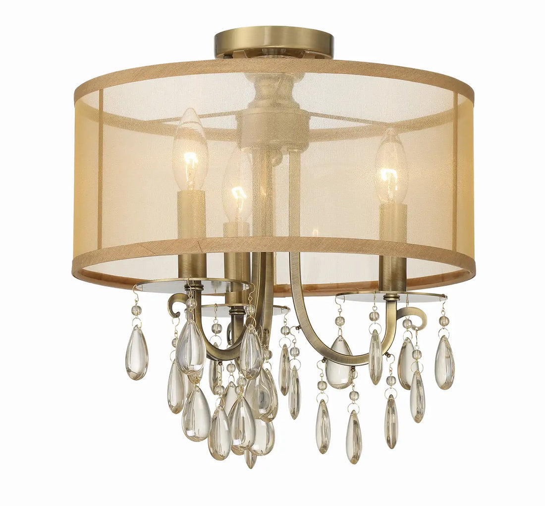 CRYSTORAMA, HAMPTON ETRUSCAN CRYSTAL DRUM SHADE SEMI FLUSH MOUNT, FLUSH MOUNT CEILING LIGHTS