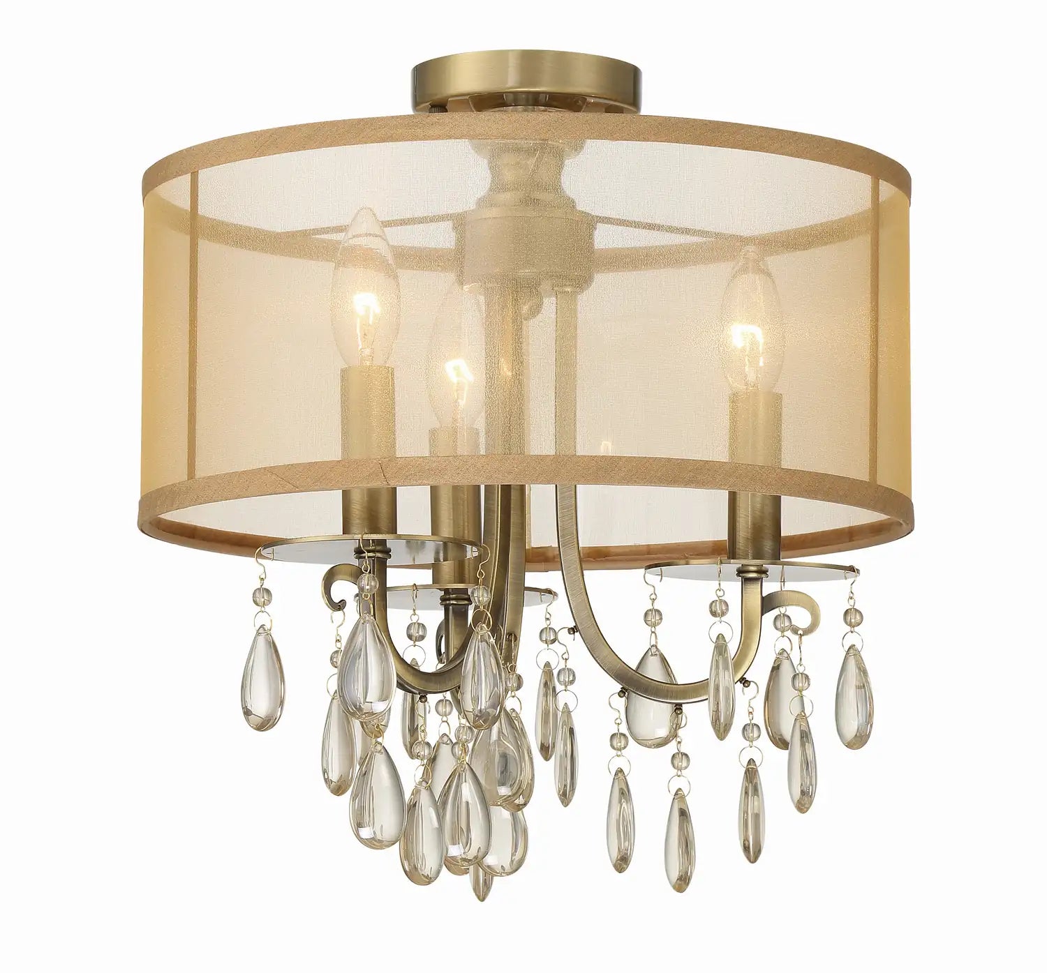 CRYSTORAMA, HAMPTON ETRUSCAN CRYSTAL DRUM SHADE SEMI FLUSH MOUNT, FLUSH MOUNT CEILING LIGHTS