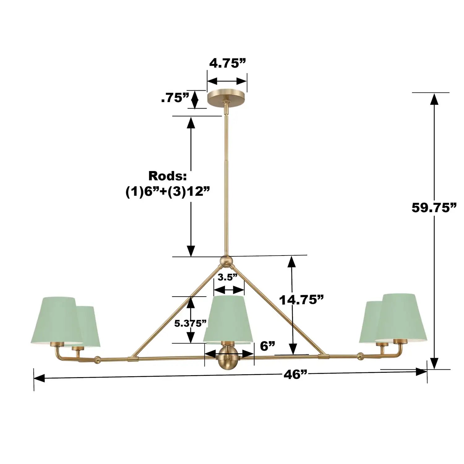 CRYSTORAMA, XAVIER GREEN LINEAR CHANDELIER, CHANDELIER LIGHT