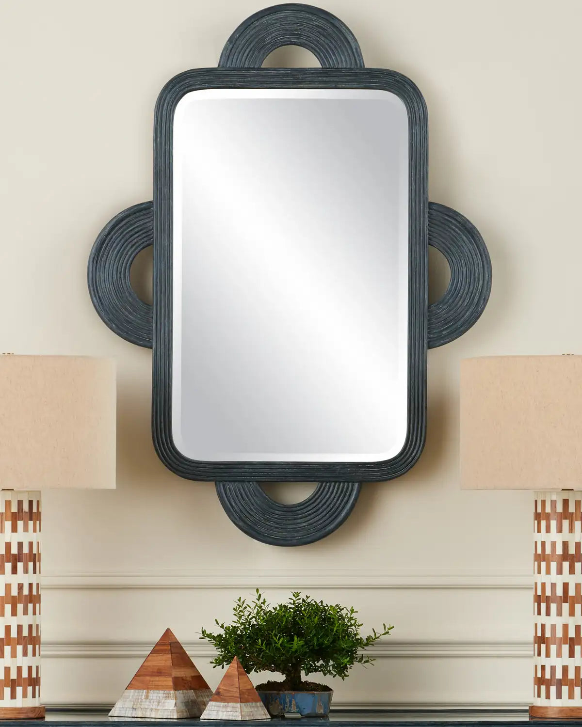 CURREY & COMPANY, SANTOS VINTAGE NAVY MIRROR, MIRRORS