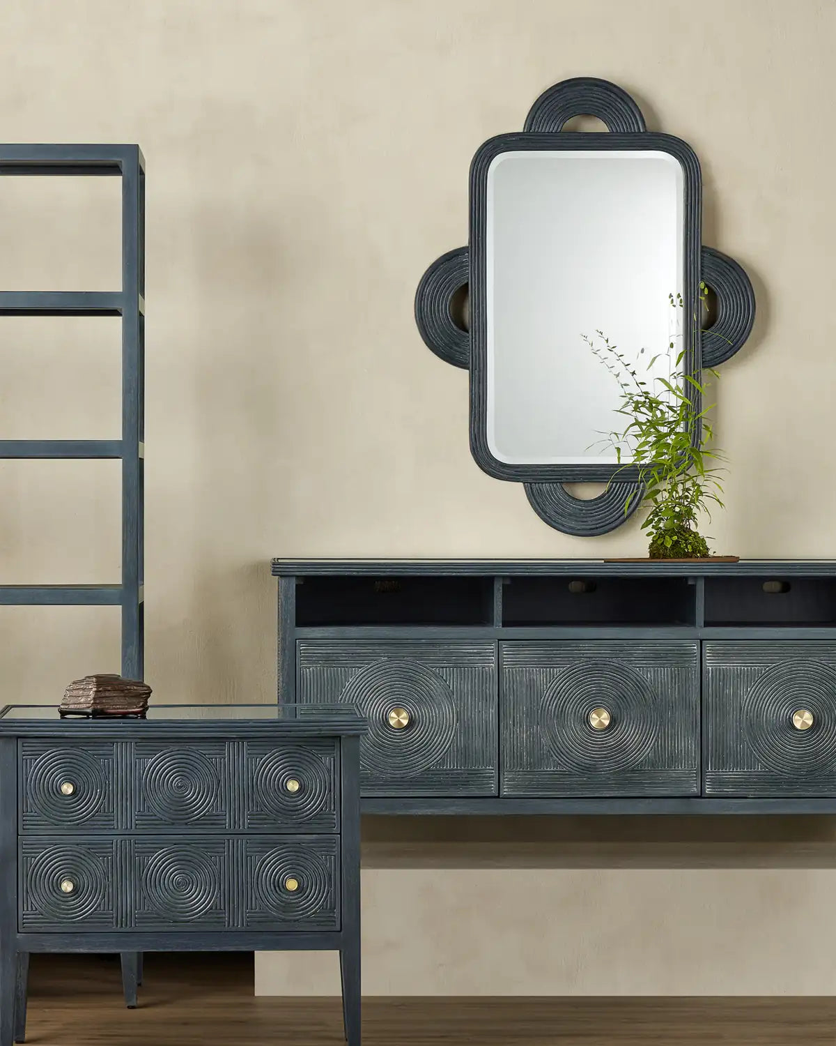 CURREY & COMPANY, SANTOS VINTAGE NAVY MIRROR, MIRRORS