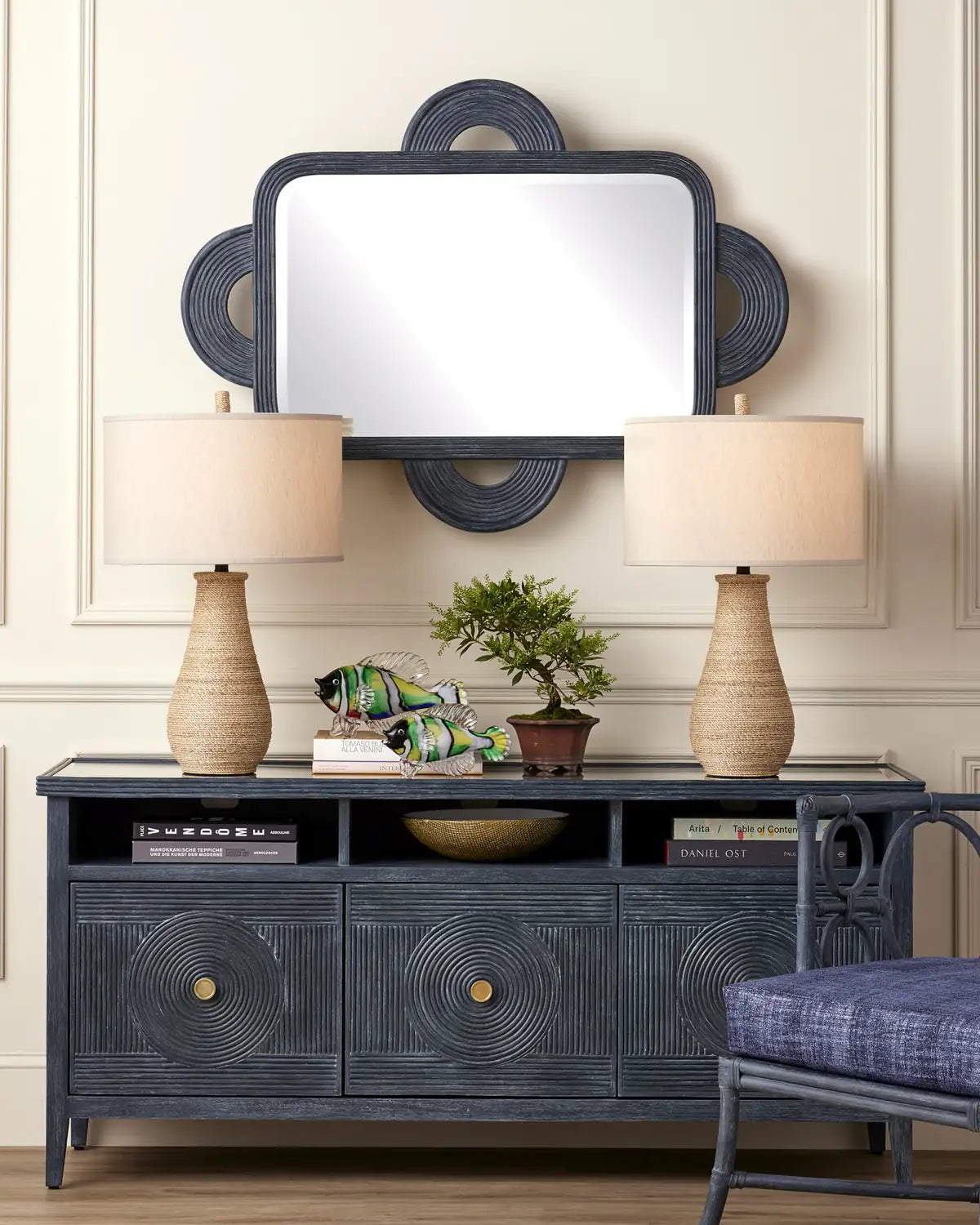 CURREY & COMPANY, SANTOS VINTAGE NAVY MIRROR, MIRRORS