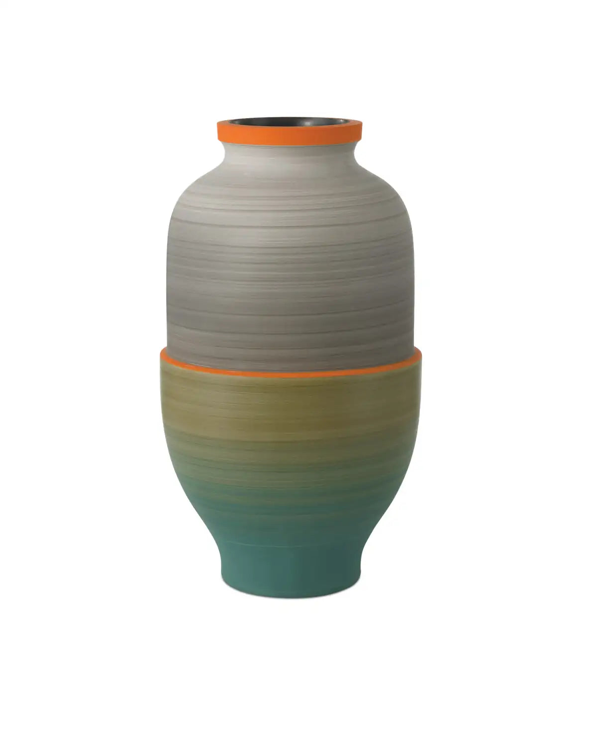 CURREY & COMPANY HAPPY 80'S GRAY BEIGE ORANGE & BLUE VASE SET OF 3 - Decorative Accents