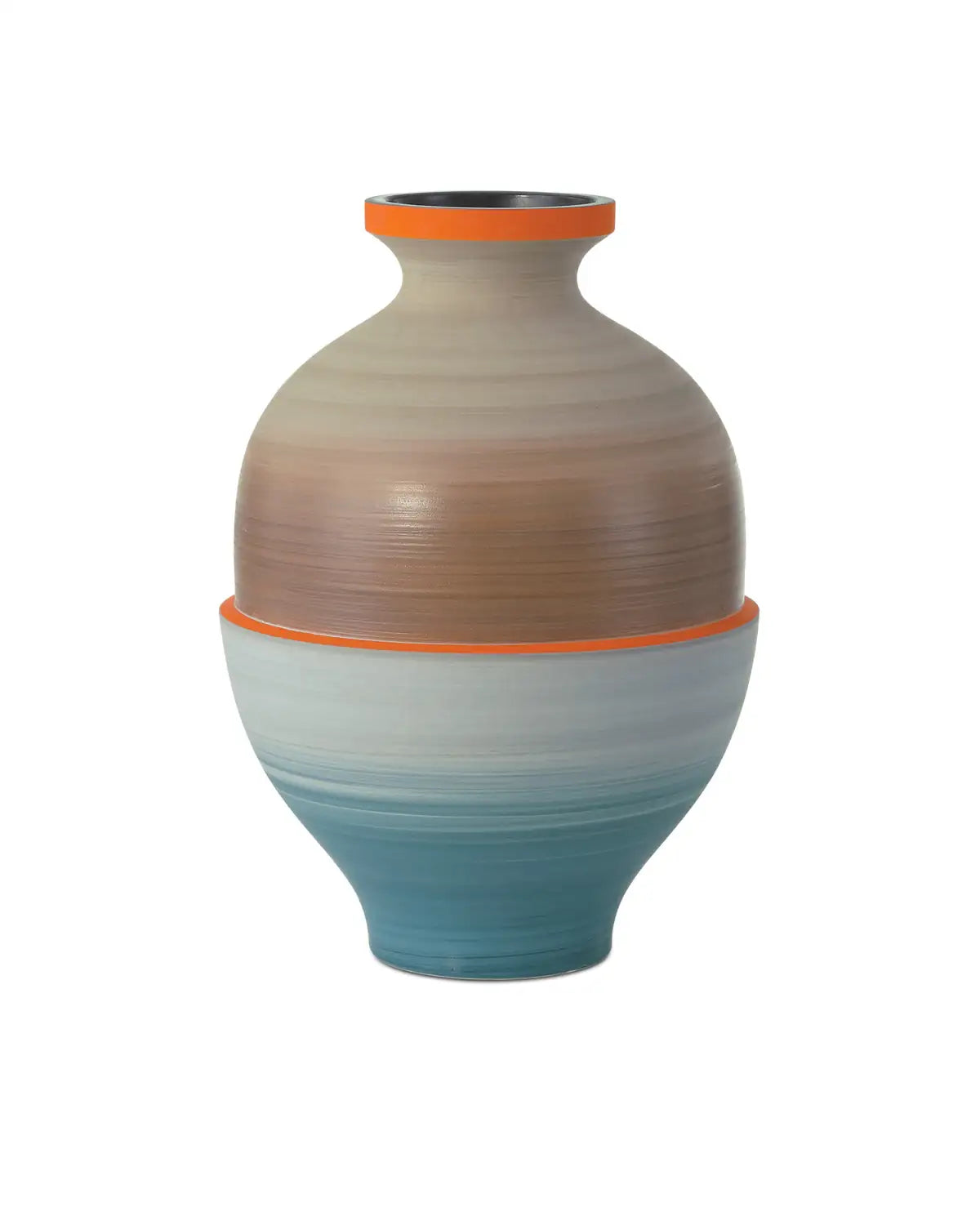 CURREY & COMPANY HAPPY 80'S GRAY BEIGE ORANGE & BLUE VASE SET OF 3 - Decorative Accents