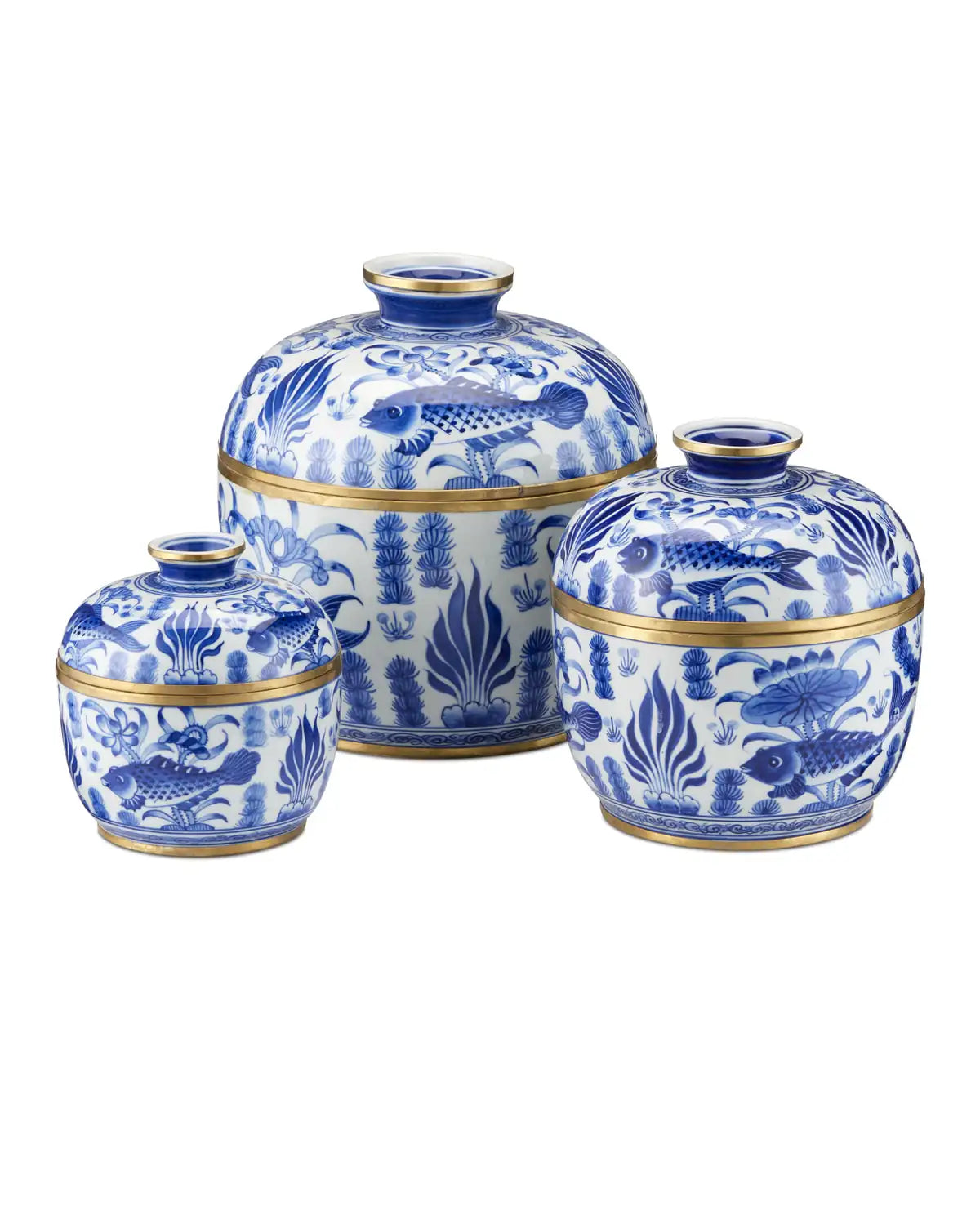 CURREY & COMPANY BLUE & RICE TUREEN SET OF 3 - Decorative Accents
