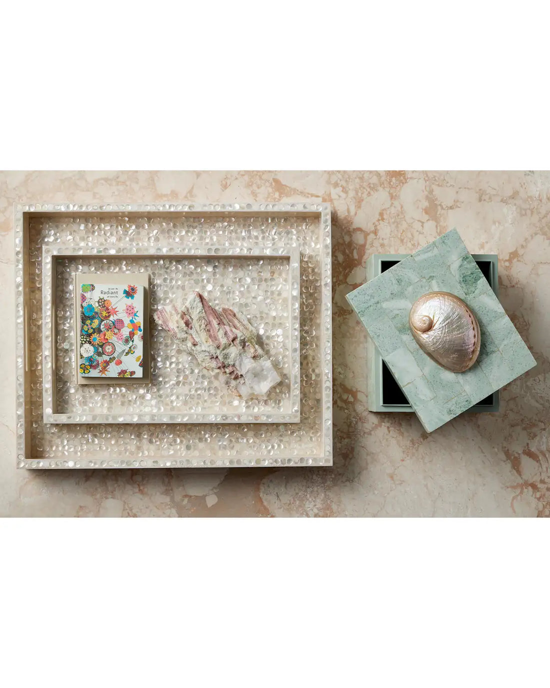 CURREY & COMPANY GERRI DOT MOTHER OF PEARL TRAY SET OF 2 - Decorative Accents