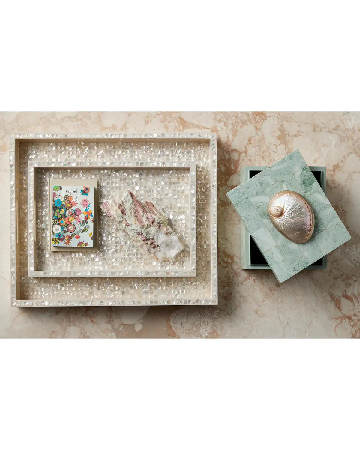 CURREY & COMPANY GERRI DOT MOTHER OF PEARL TRAY SET OF 2 - Decorative Accents