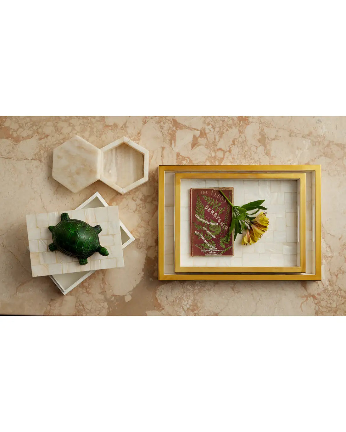 CURREY & COMPANY CASEY MOTHER OF PEARL TRAY SET OF 2 - Decorative Accents