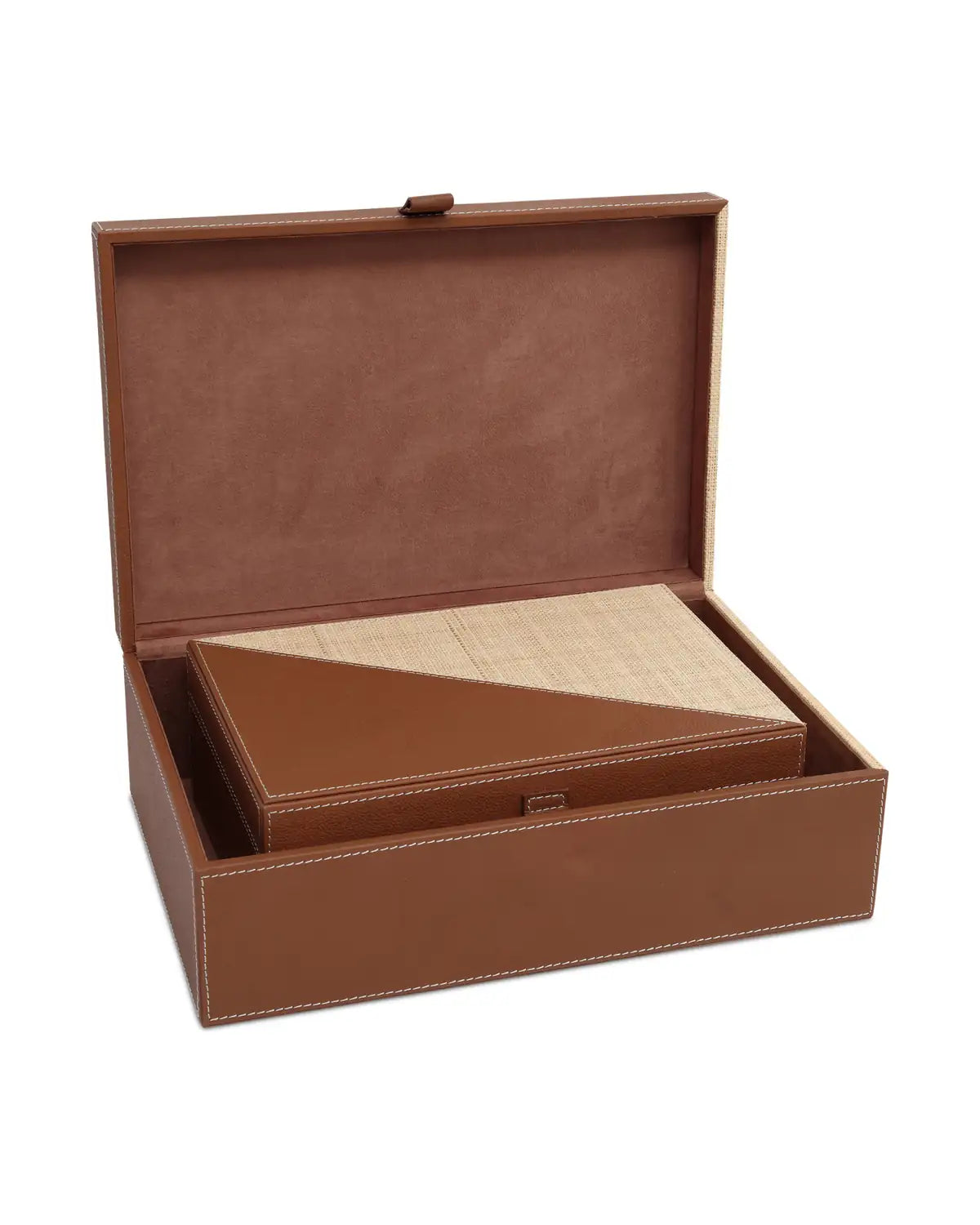 CURREY & COMPANY LEATHER & RAFFIA BOX SET OF 2 - Decorative Accents