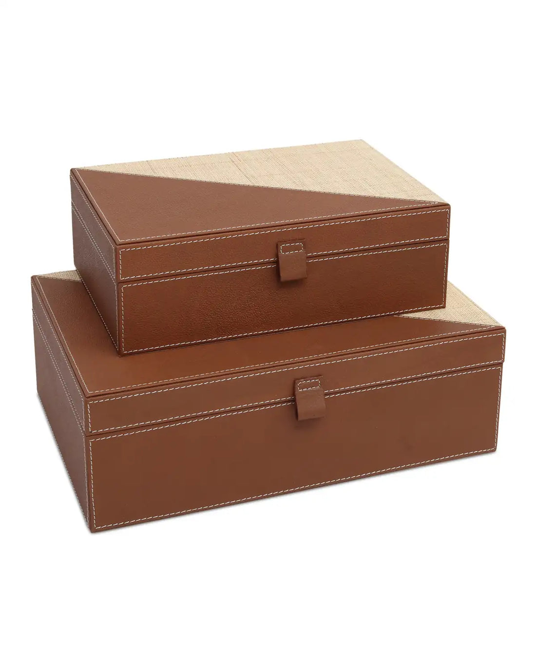 CURREY & COMPANY LEATHER & RAFFIA BOX SET OF 2 - Decorative Accents