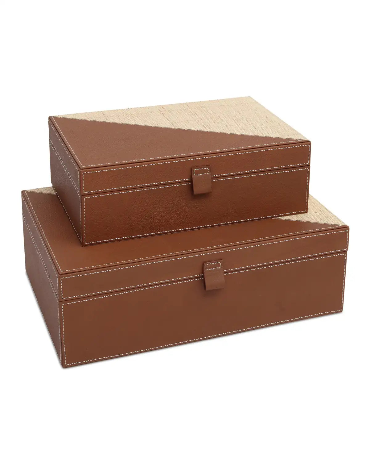 CURREY & COMPANY LEATHER & RAFFIA BOX SET OF 2 - Decorative Accents