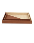 CURREY & COMPANY LEATHER & RAFFIA TRAY SET OF 2 - Decorative Accents