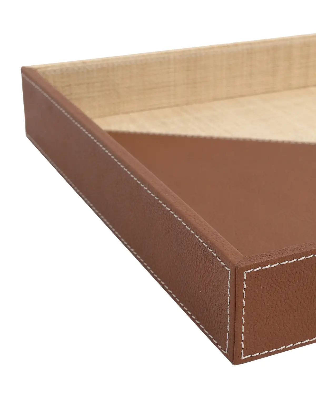 CURREY & COMPANY LEATHER & RAFFIA TRAY SET OF 2 - Decorative Accents