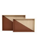 CURREY & COMPANY LEATHER & RAFFIA TRAY SET OF 2 - Decorative Accents