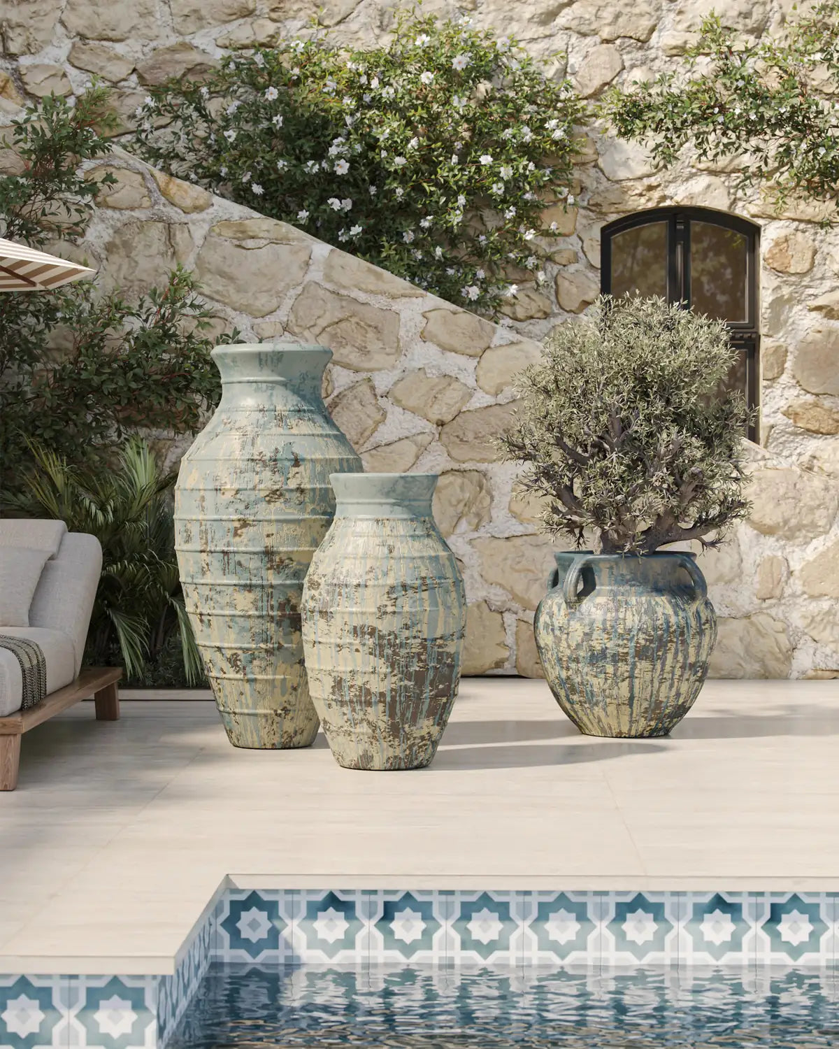 CURREY & COMPANY RAGUSA ANTIQUE BLUE DRIP URN - Decorative Accents