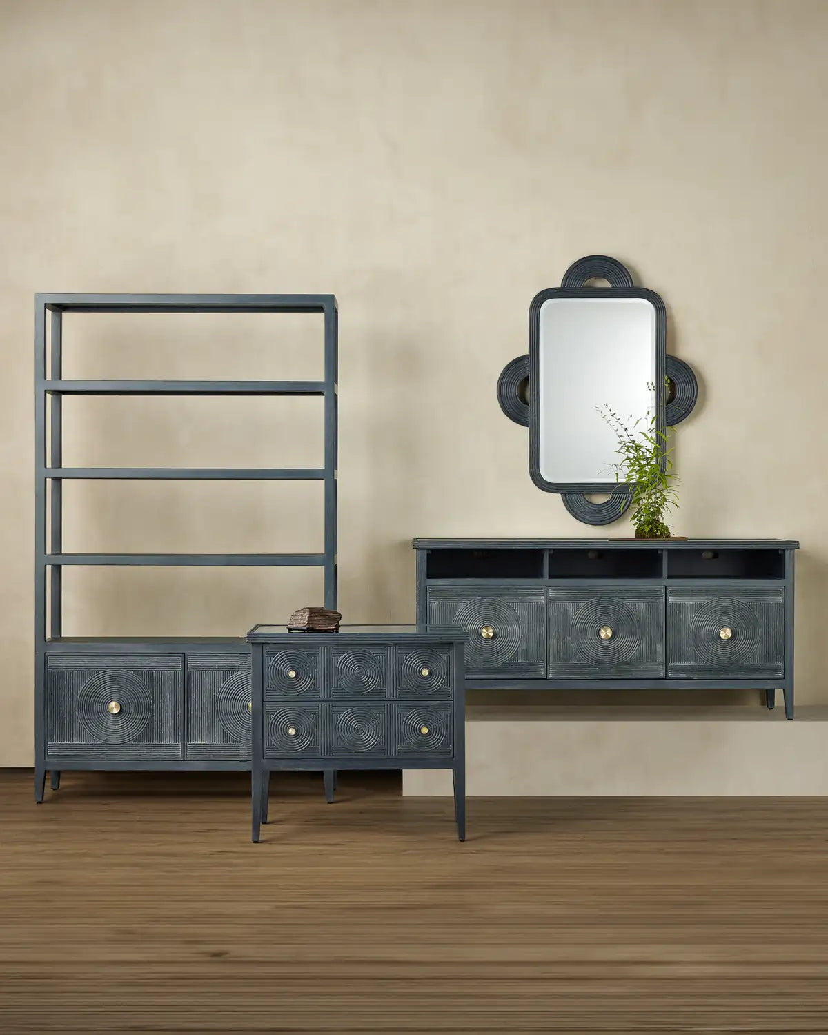 CURREY & COMPANY, SANTOS VINTAGE NAVY CHEST, NIGHTSTANDS