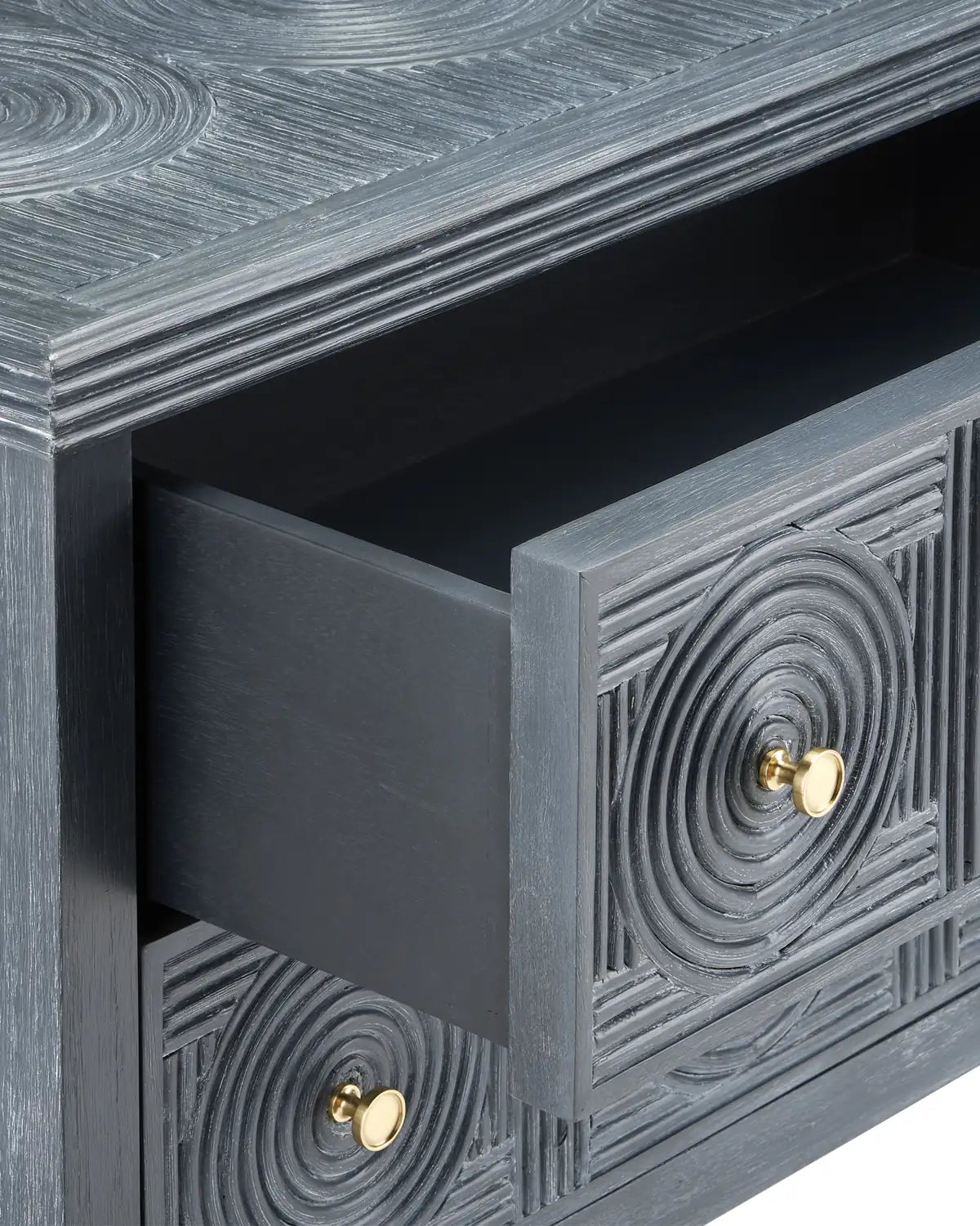 CURREY & COMPANY, SANTOS VINTAGE NAVY CHEST, NIGHTSTANDS
