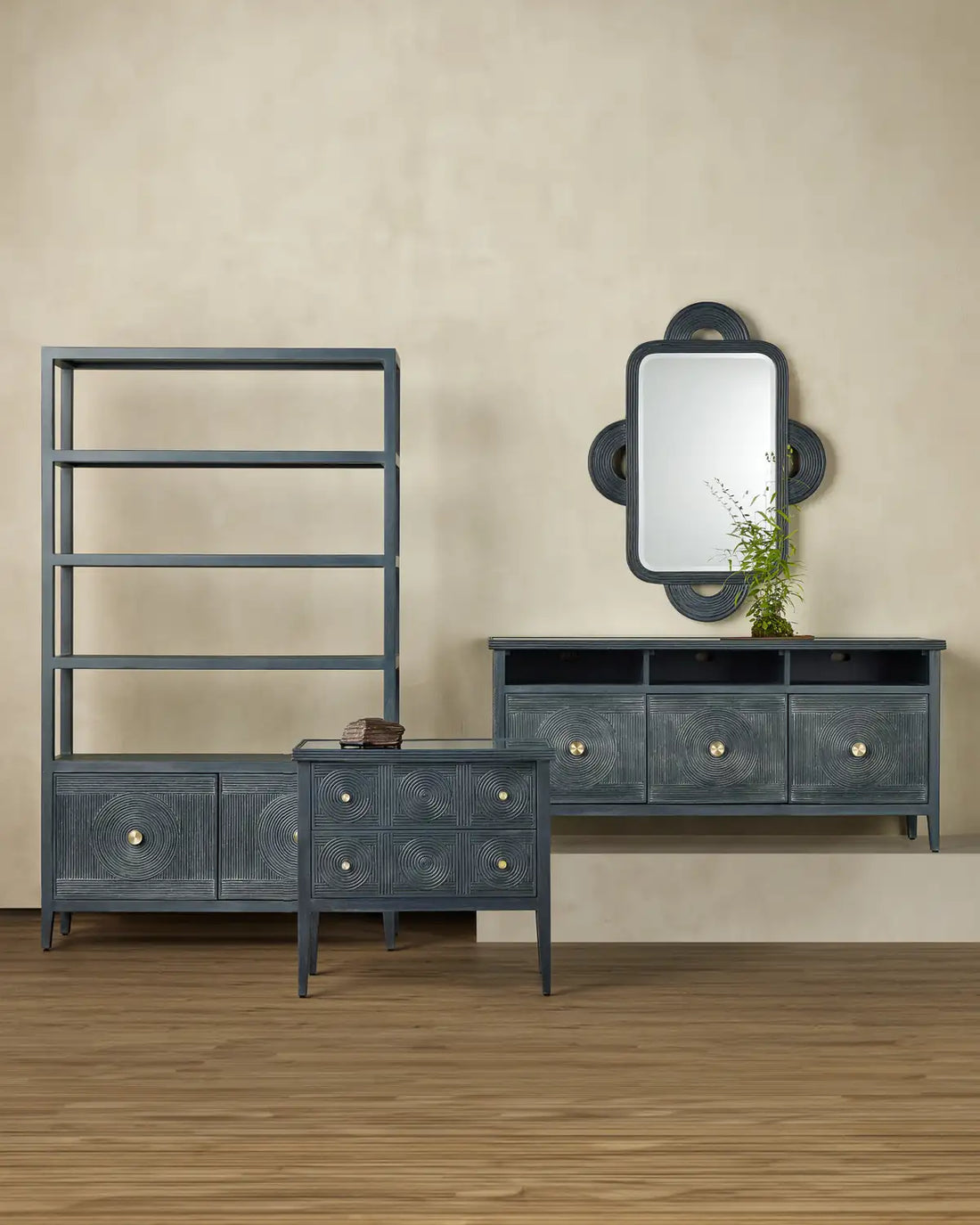 CURREY & COMPANY SANTOS VINTAGE NAVY STORAGE ETAGERE - Decorative Accents