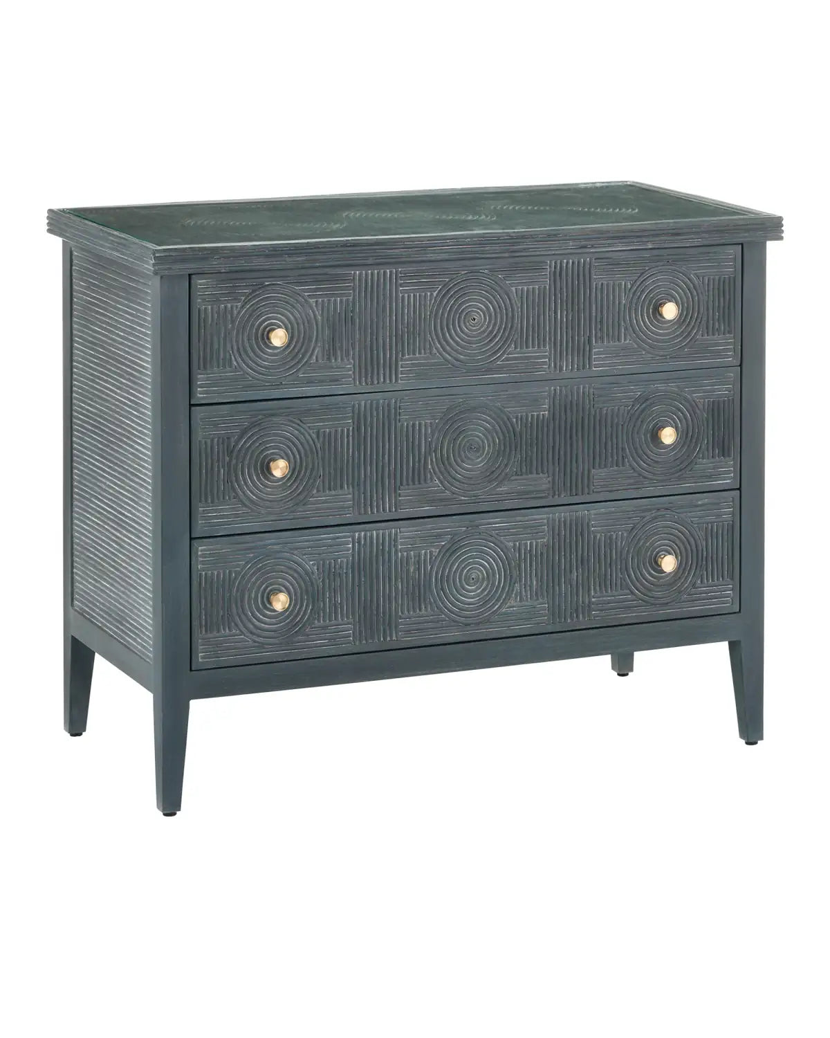 CURREY & COMPANY, SANTOS VINTAGE NAVY CHEST, NIGHTSTANDS