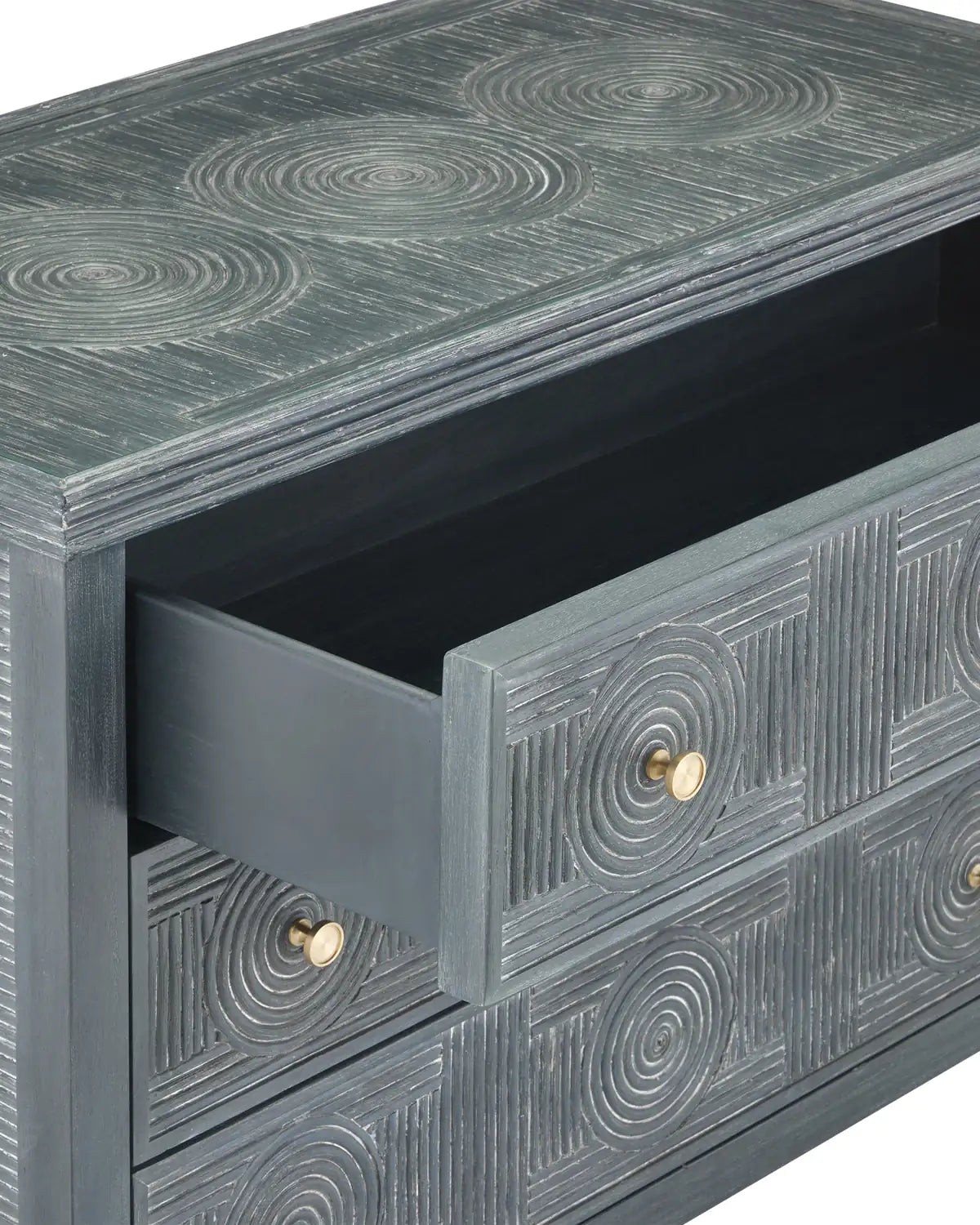CURREY & COMPANY, SANTOS VINTAGE NAVY CHEST, NIGHTSTANDS