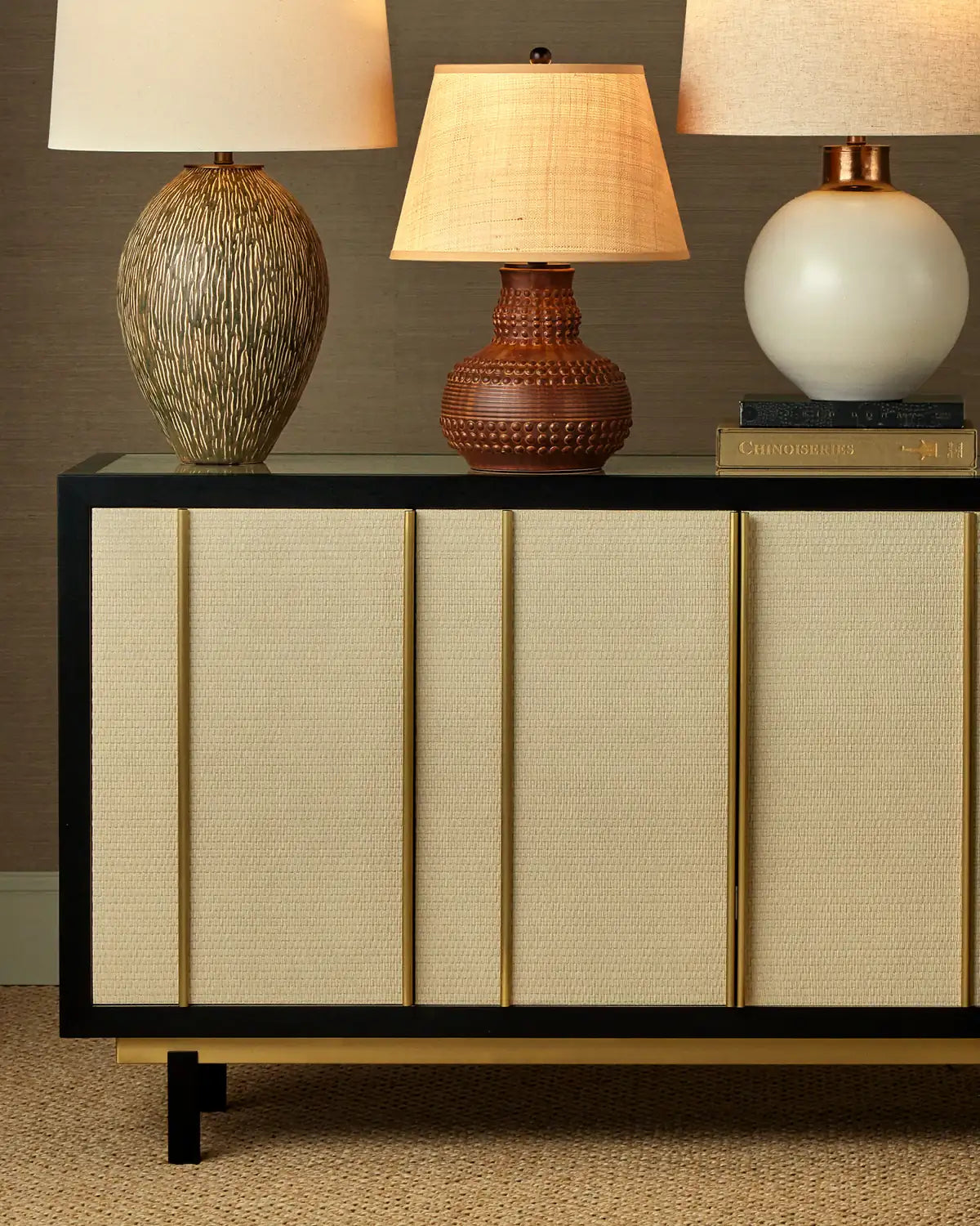 CURREY & COMPANY DEANNA RAFFIA CREDENZA - Cabinets & Bar