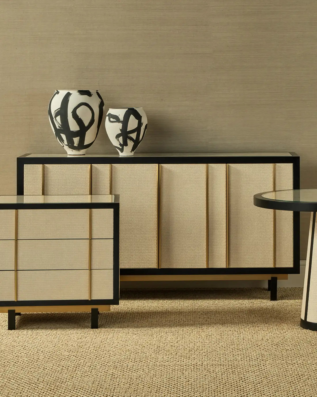 CURREY & COMPANY DEANNA RAFFIA CREDENZA - Cabinets & Bar