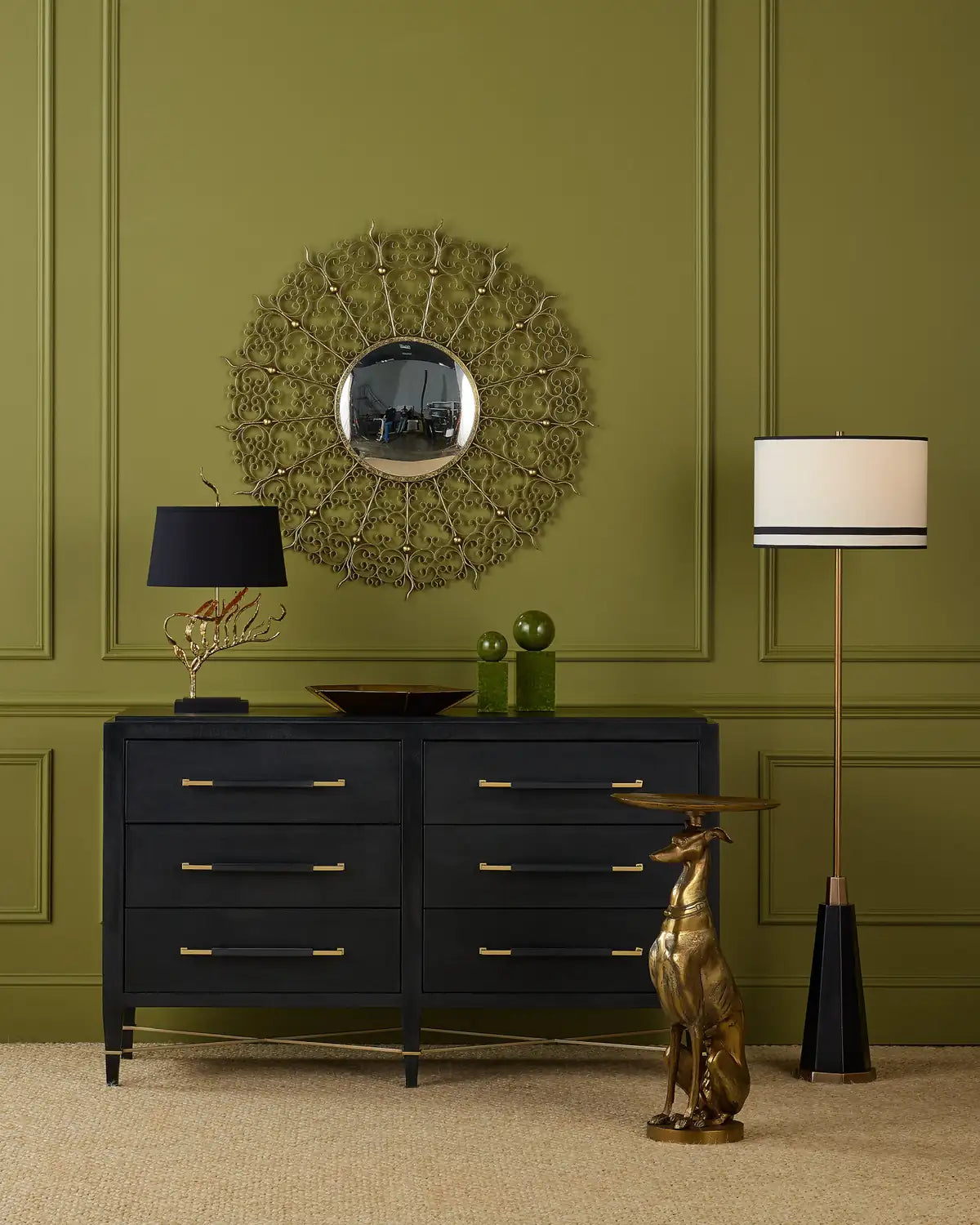 CURREY & COMPANY, VERONA SIX-DRAWER CHEST, NIGHTSTANDS