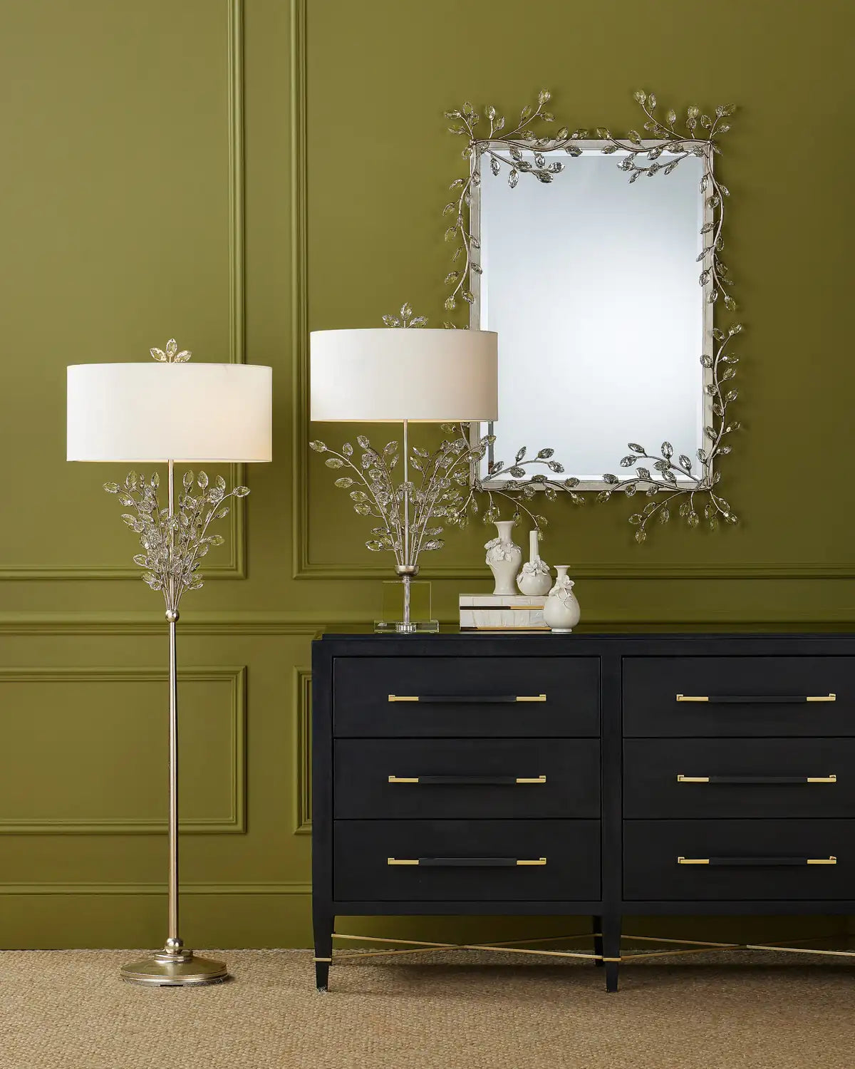 CURREY & COMPANY, VERONA SIX-DRAWER CHEST, NIGHTSTANDS