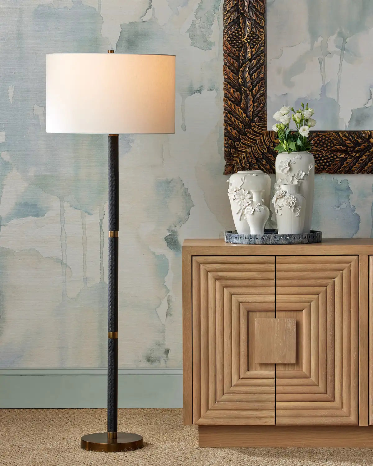 CURREY & COMPANY MOROMBE WASHED OAK CREDENZA - Cabinets & Bar