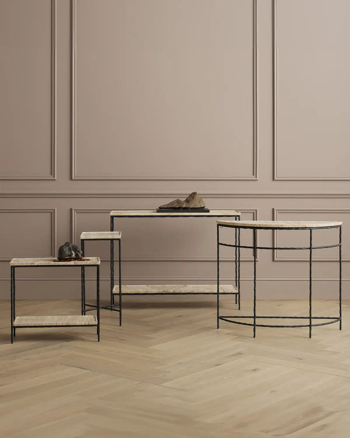 CURREY & COMPANY BOYLES TRAVERTINE SIDE TABLE - Dining Tables