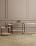 CURREY & COMPANY BOYLES TRAVERTINE DEMI-LUNE TABLE - Dining Tables