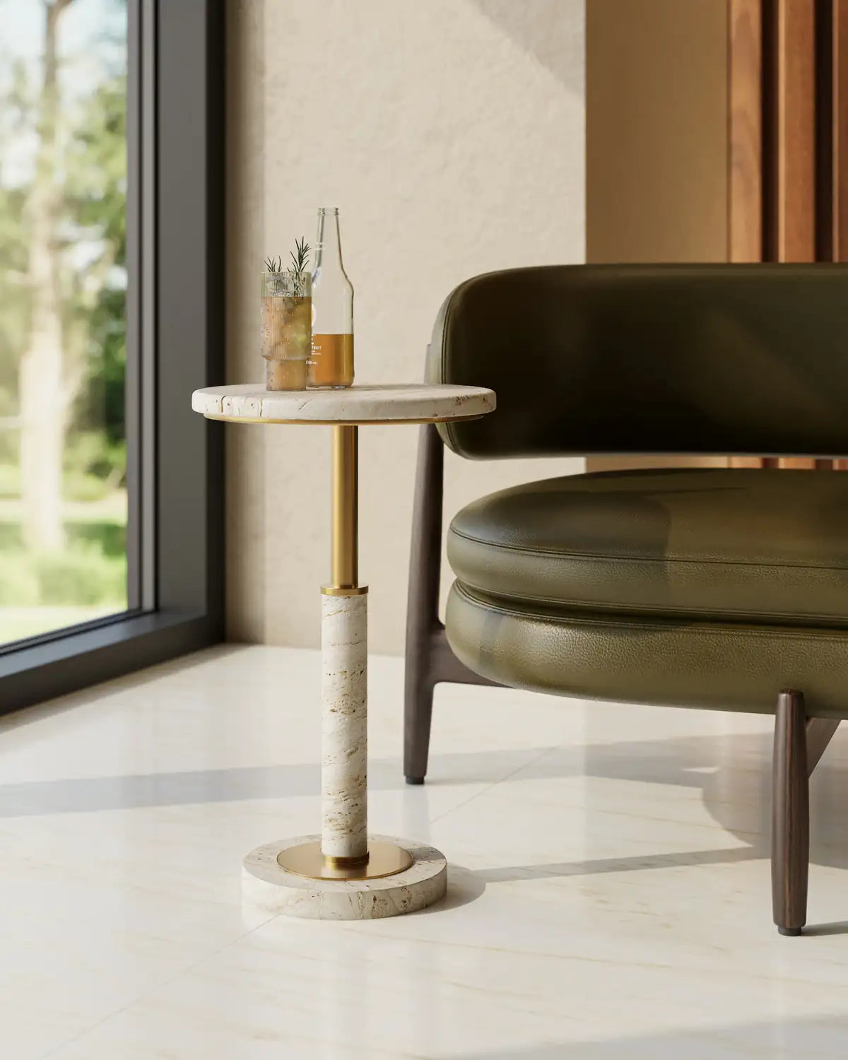 CURREY & COMPANY MILES TRAVERTINE ACCENT TABLE - Dining Tables