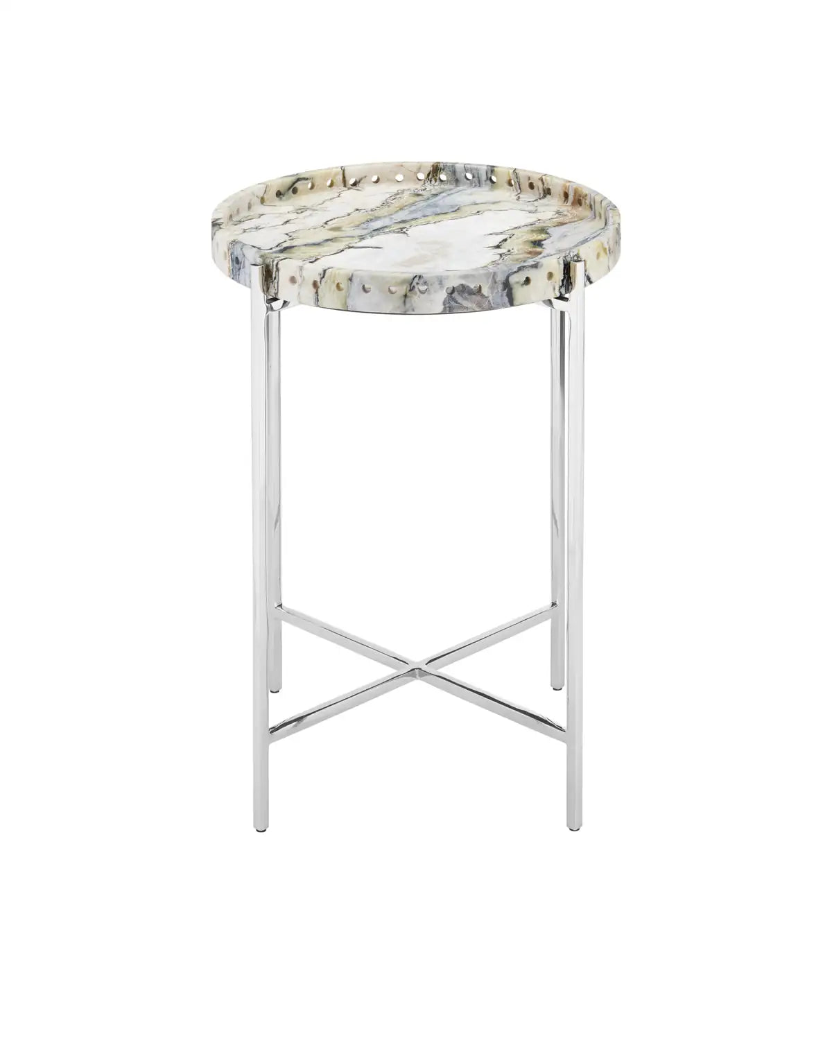 CURREY & COMPANY FREYA FLORAL JADE MARBLE ACCENT TABLE - Dining Tables