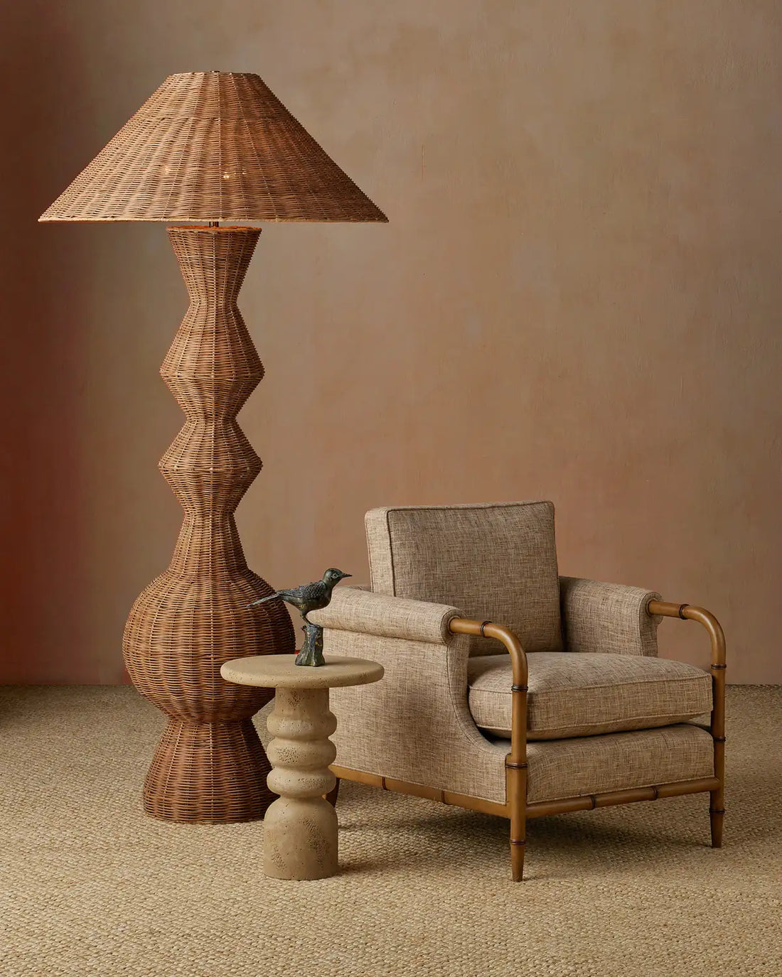 CURREY & COMPANY, MERLE WALNUT ARMCHAIR FINN SAFARI, LOUNGE