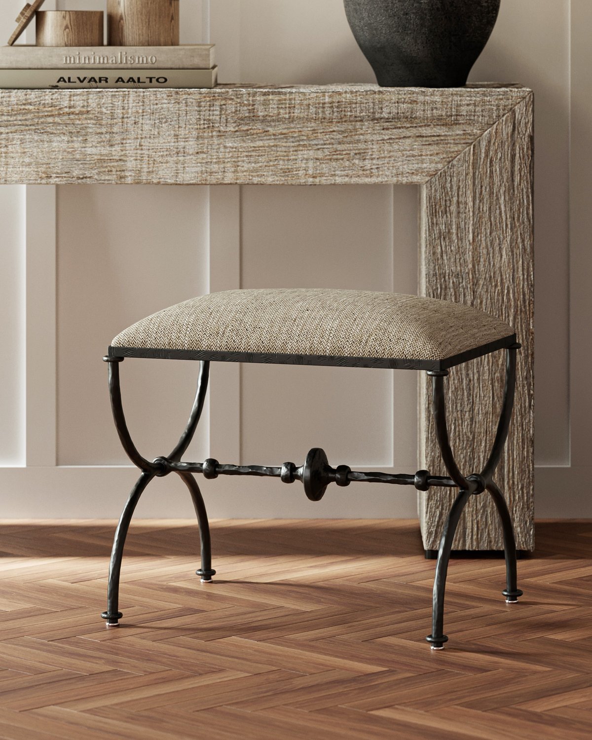 CURREY & COMPANY AGORA OTTOMAN CALCUTTA PEPPERCORN - Benches, Ottoman, Stools