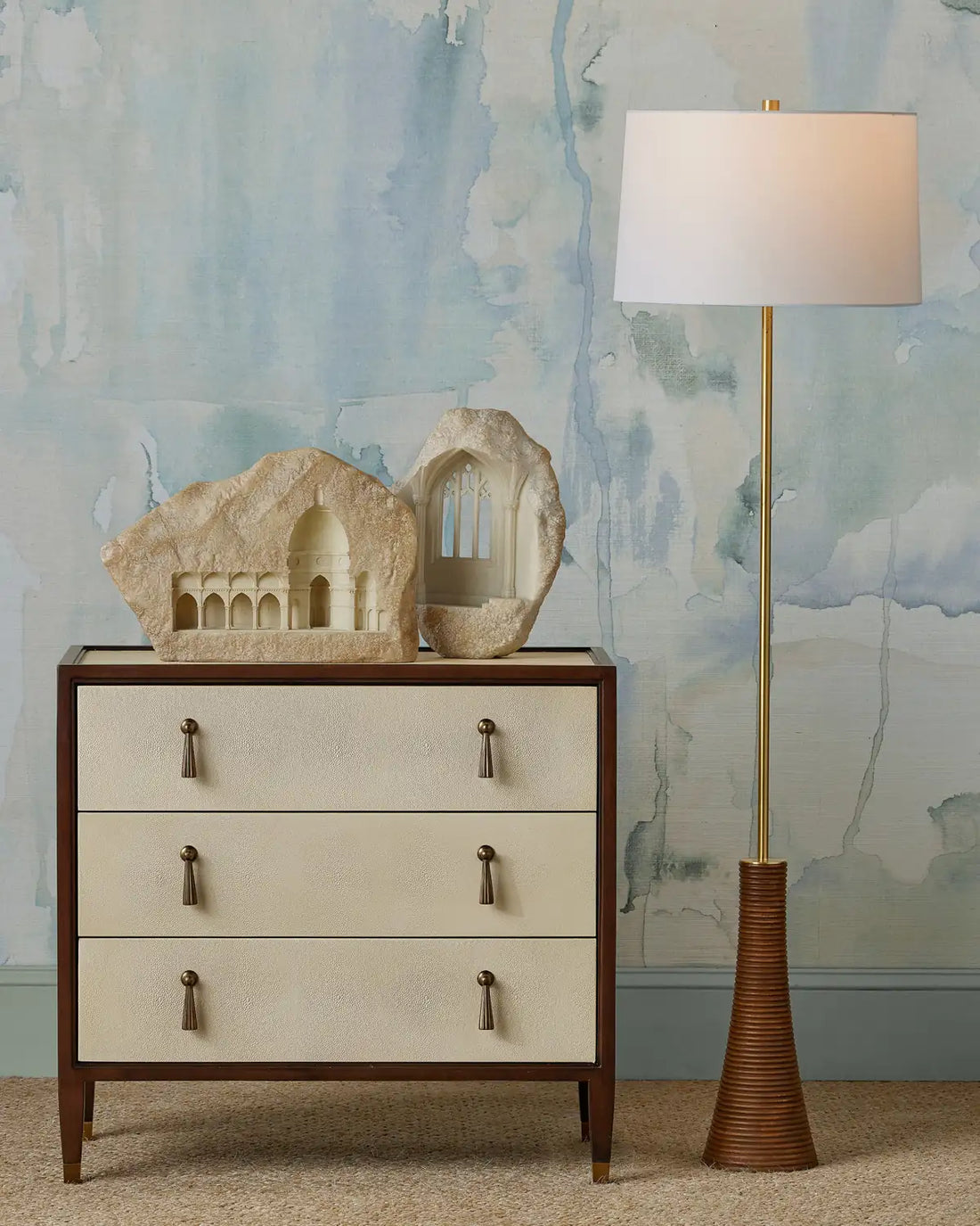 CURREY & COMPANY, LATHE FLOOR LAMP, FLOOR LAMP