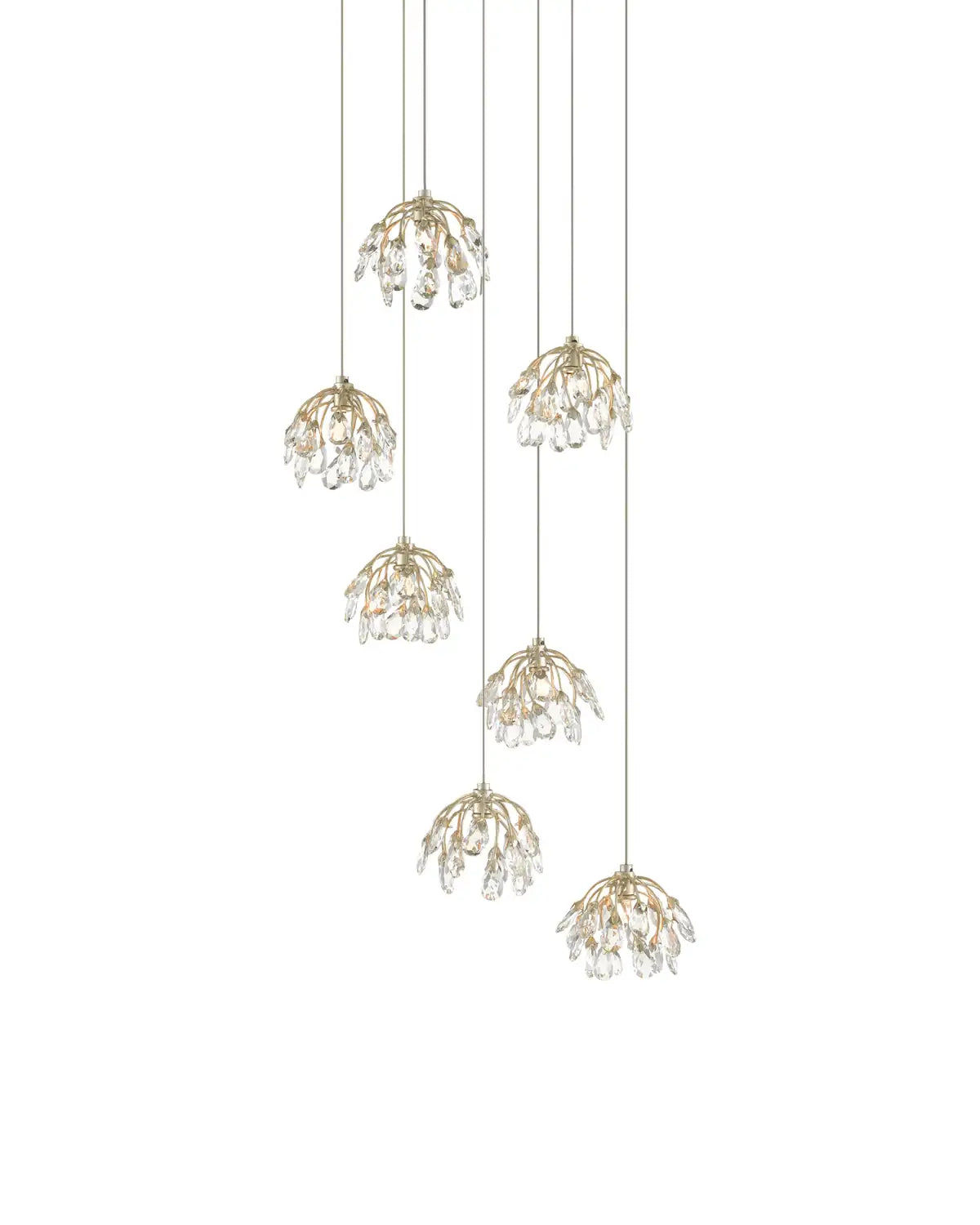 CURREY & COMPANY, CRYSTAL BUD MULTI-DROP PENDANT, PENDANT LIGHT