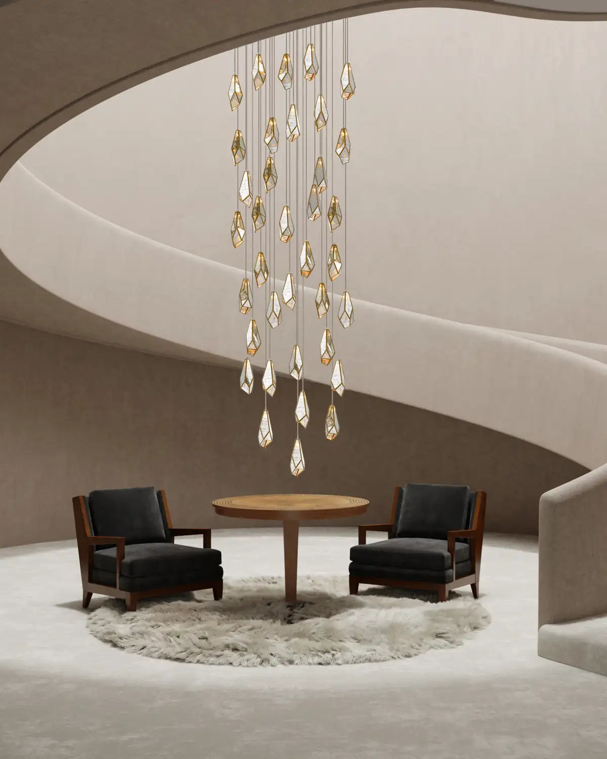 CURREY & COMPANY, GLACE MIRROR MULTI-DROP PENDANT, PENDANT LIGHT