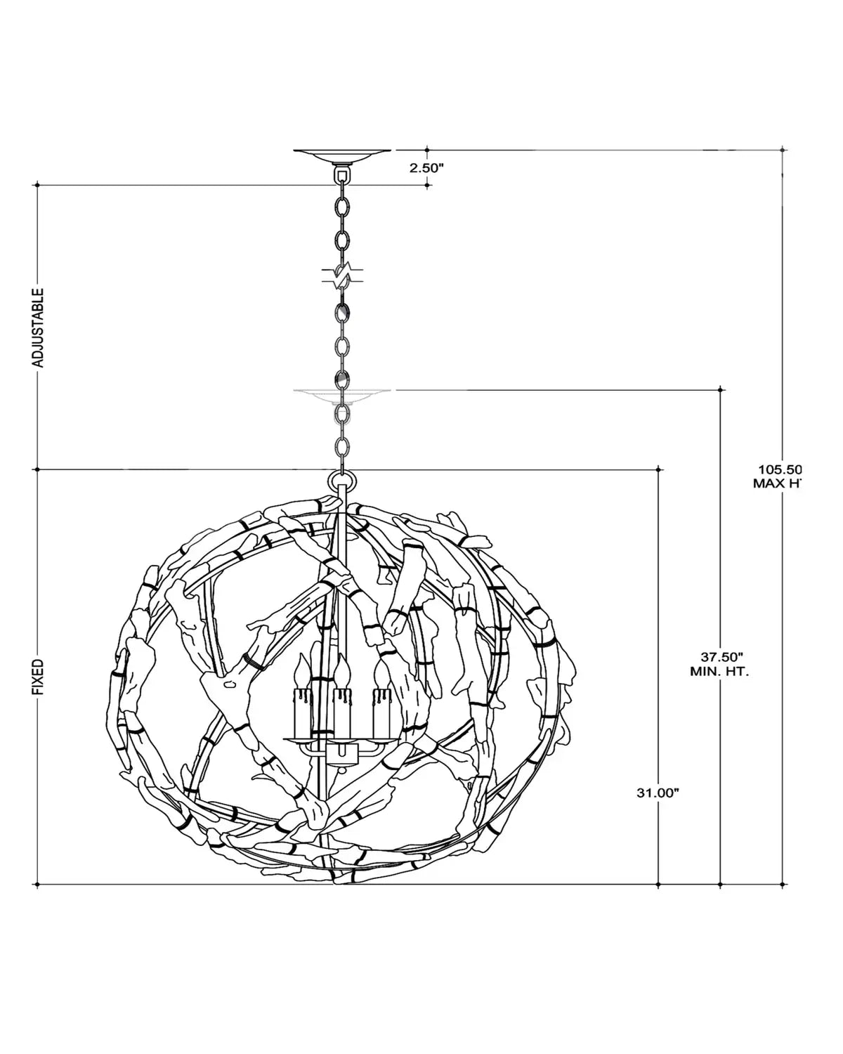 CURREY & COMPANY, DRIFTWOOD ORB CHANDELIER, CHANDELIER LIGHT
