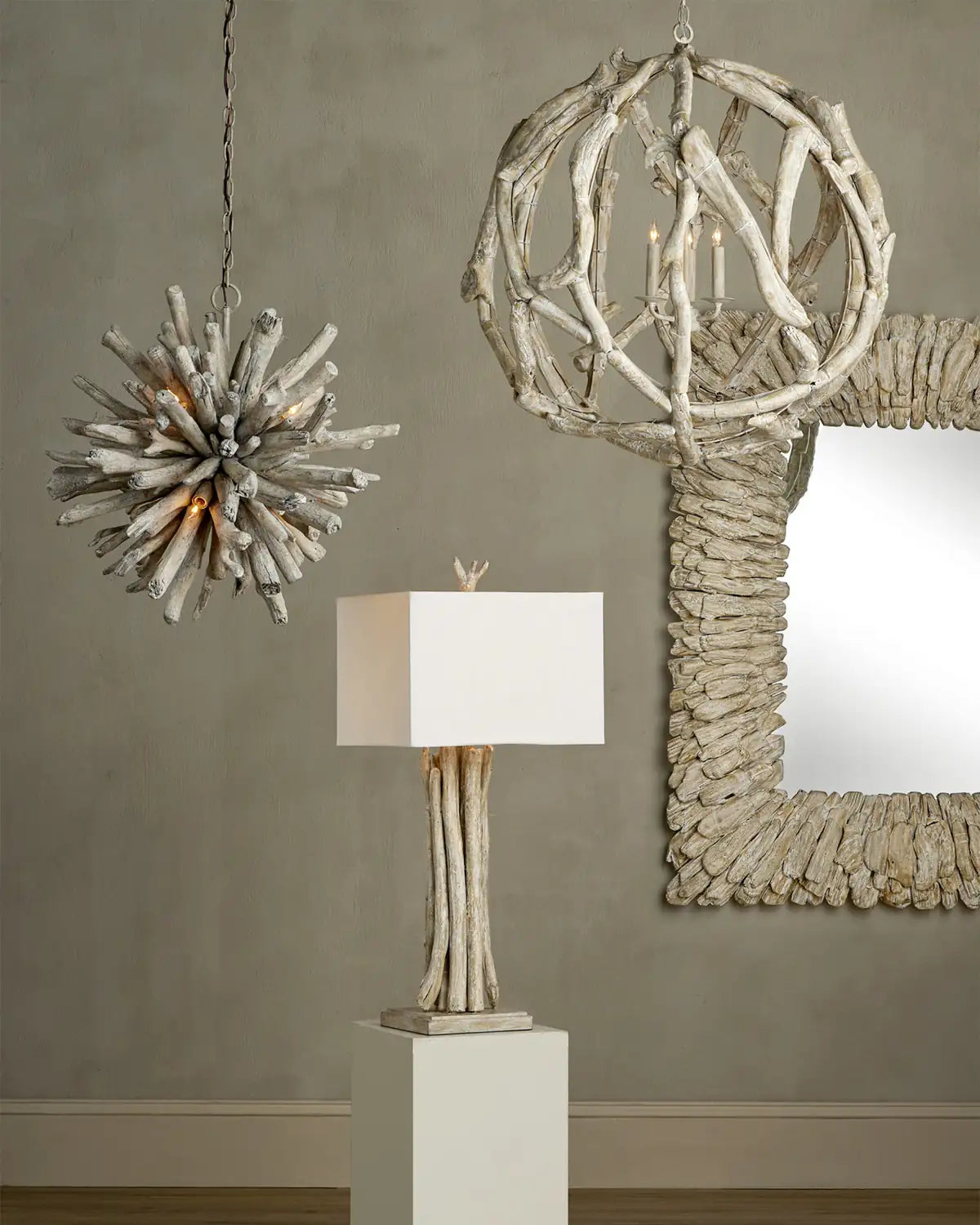 CURREY & COMPANY, DRIFTWOOD ORB CHANDELIER, CHANDELIER LIGHT