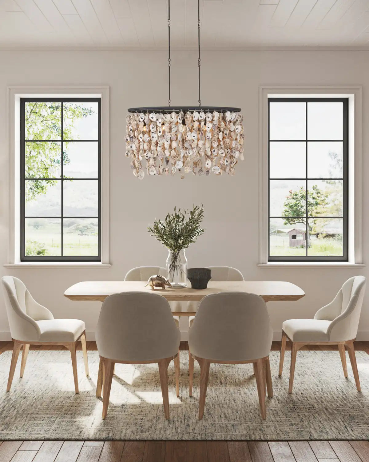 CURREY & COMPANY, STILLWATER OYSTER SHELL OVAL CHANDELIER, CHANDELIER LIGHT