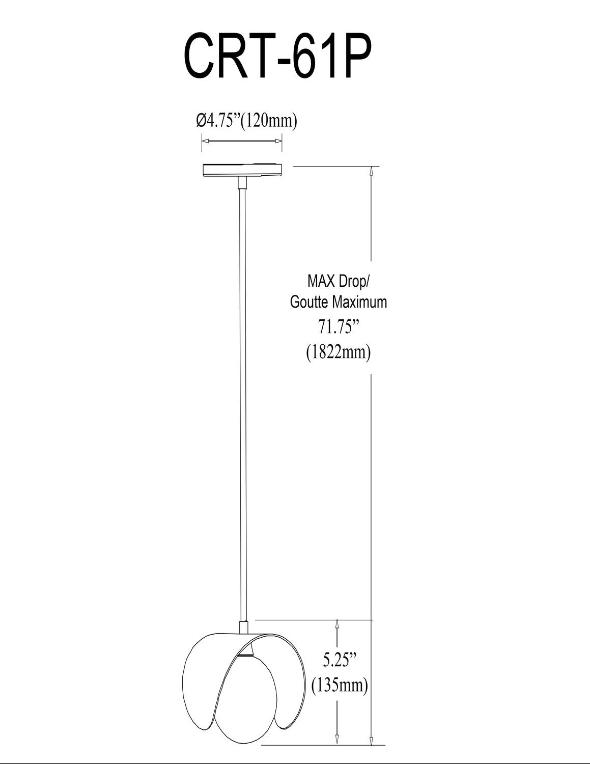 DAINOLITE, CRESENT HANGING PENDANT, PENDANT LIGHT