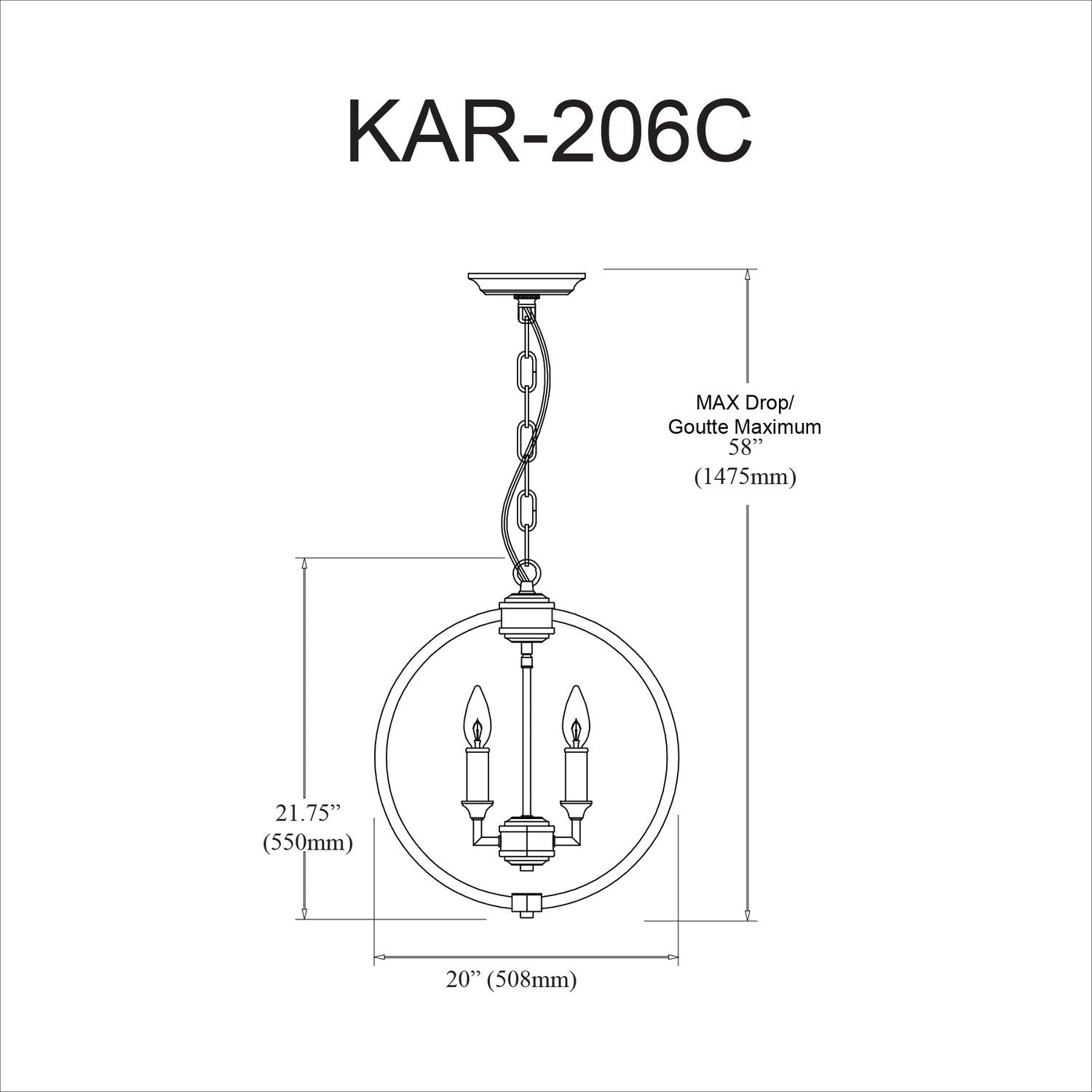 DAINOLITE, KARLAND HANGING CHANDELIER, CHANDELIER LIGHT