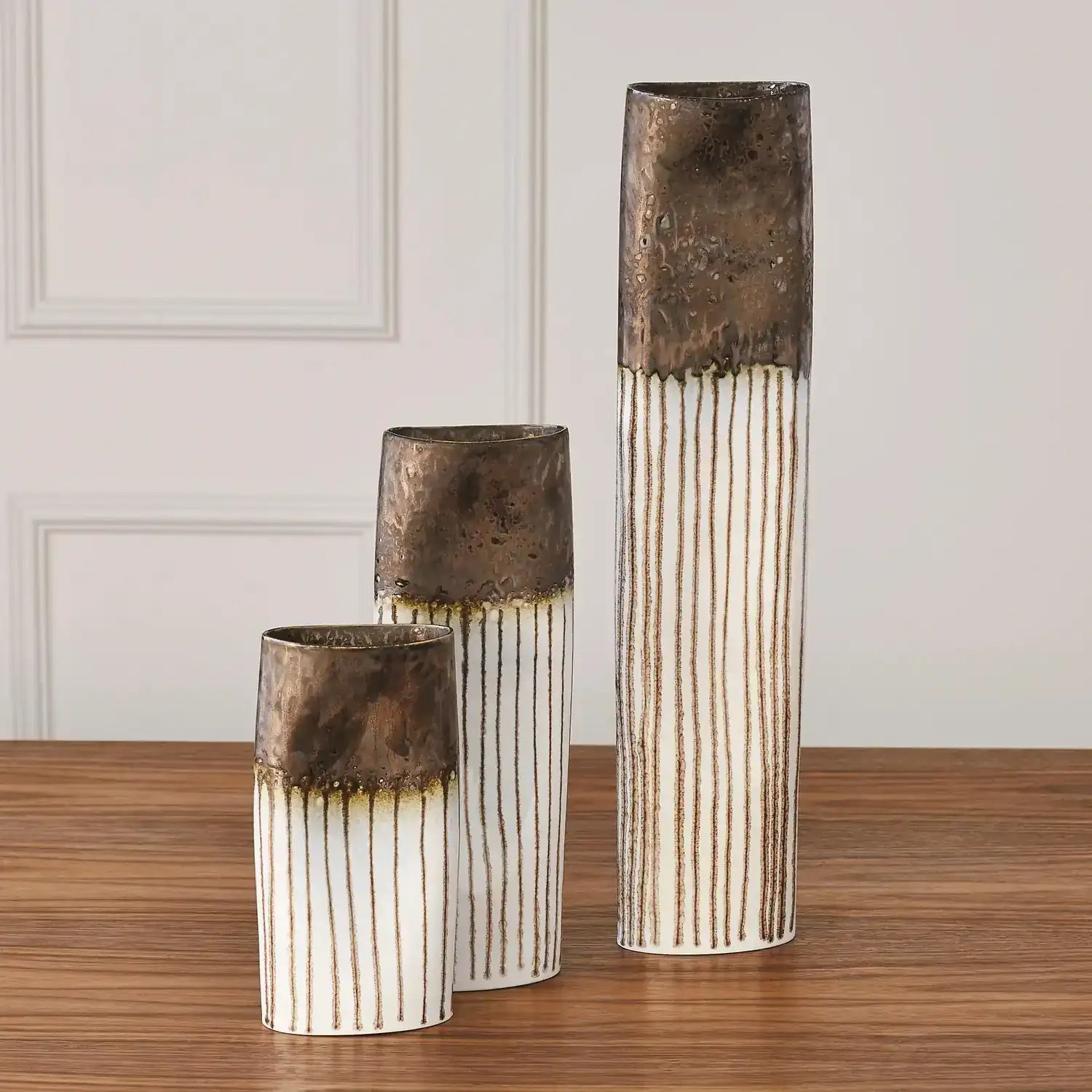 GLOBAL VIEWS REACTIVE BRONZE STRIPE OVAL VASE - Decorative Accents