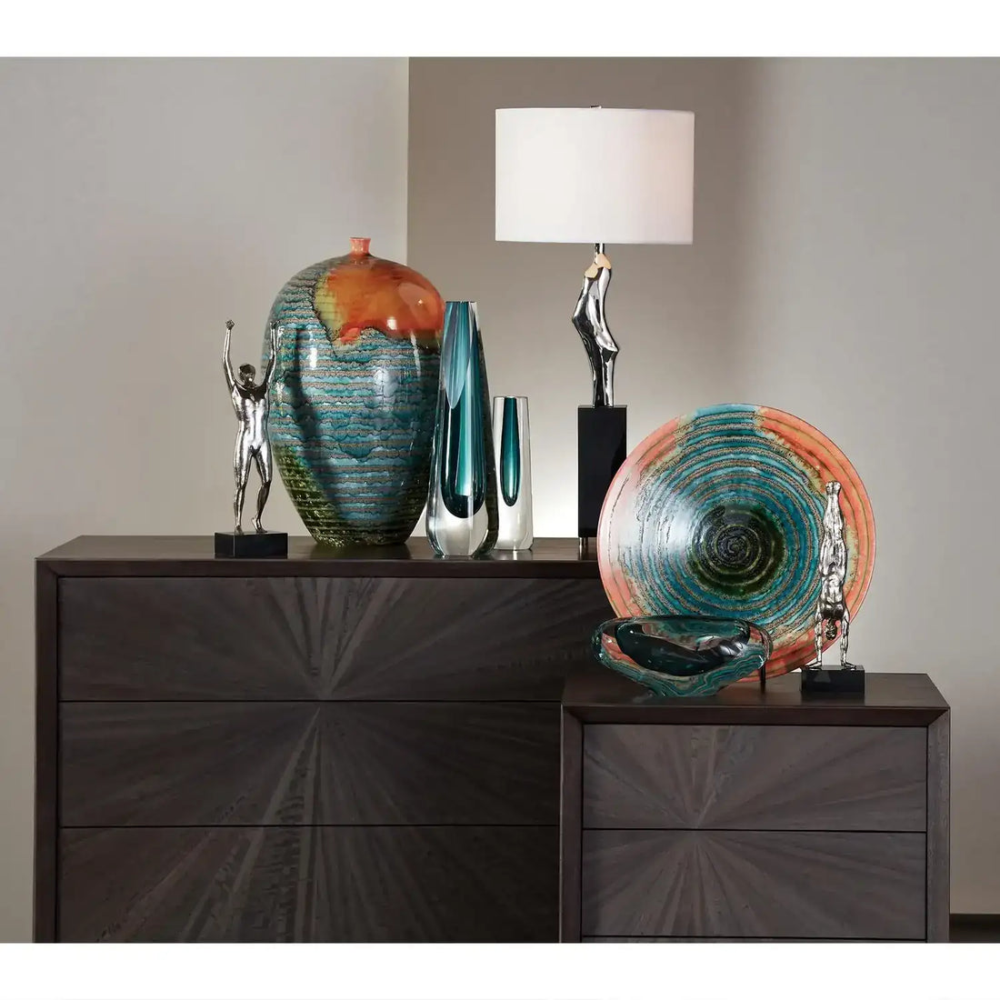 GLOBAL VIEWS WATERCOLOR RINGED CHARGER - Decorative Accents